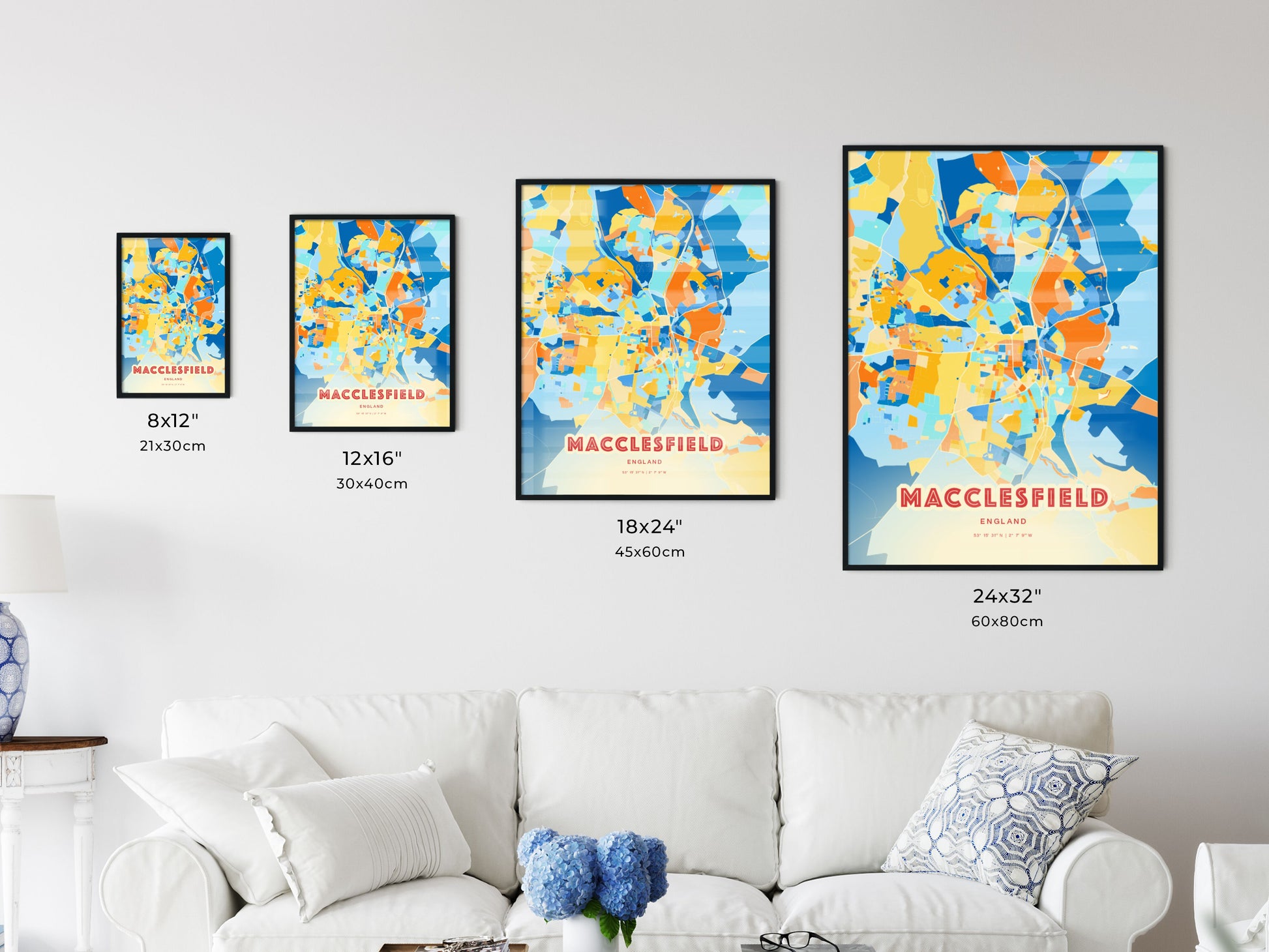 Colorful MACCLESFIELD ENGLAND Fine Art Map Blue Orange