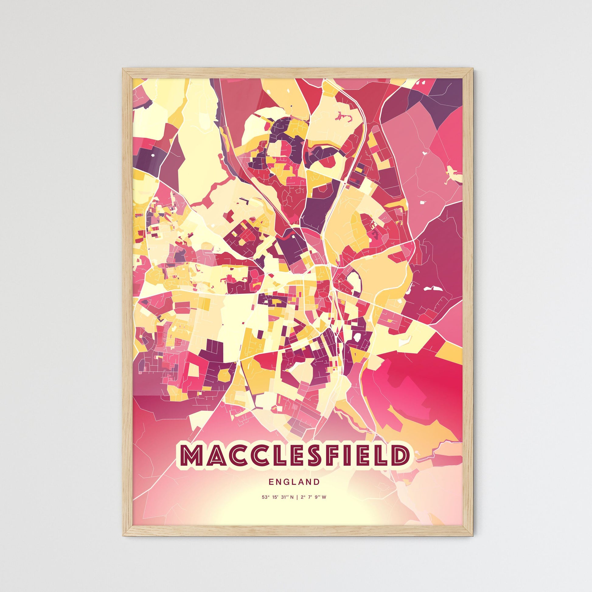 Colorful MACCLESFIELD ENGLAND Fine Art Map Hot Red