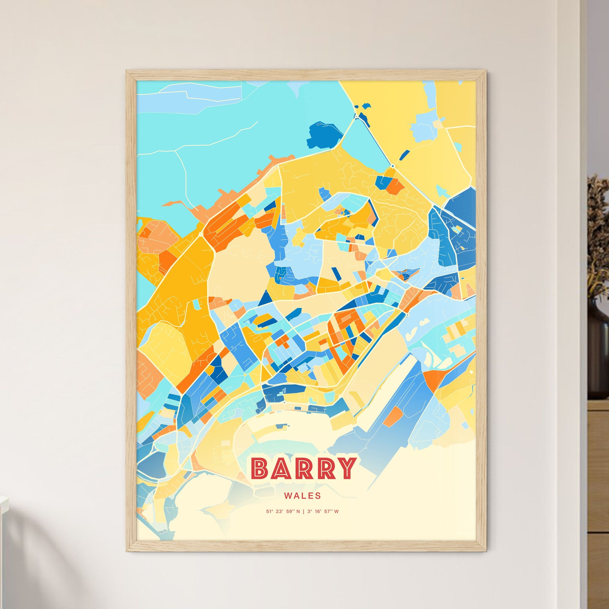 Colorful BARRY WALES Fine Art Map Blue Orange