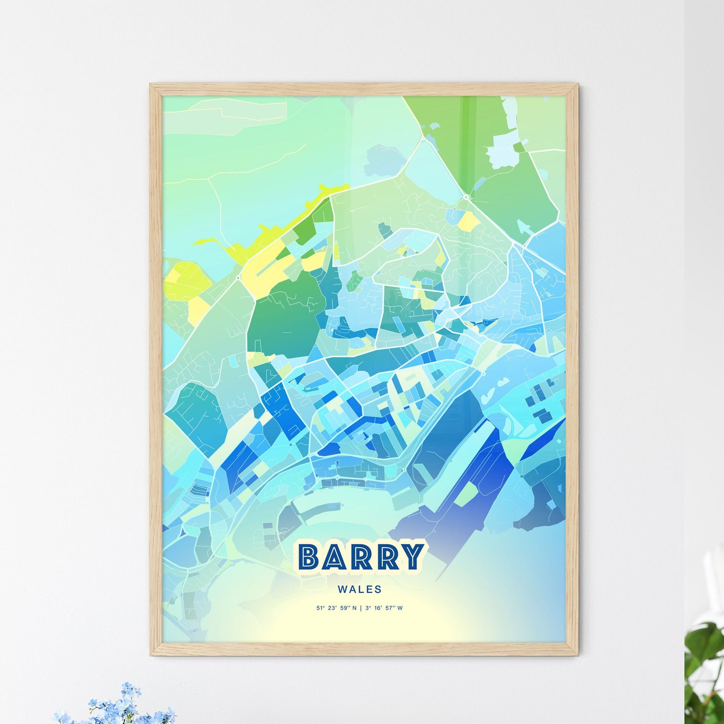 Colorful BARRY WALES Fine Art Map Cool Blue