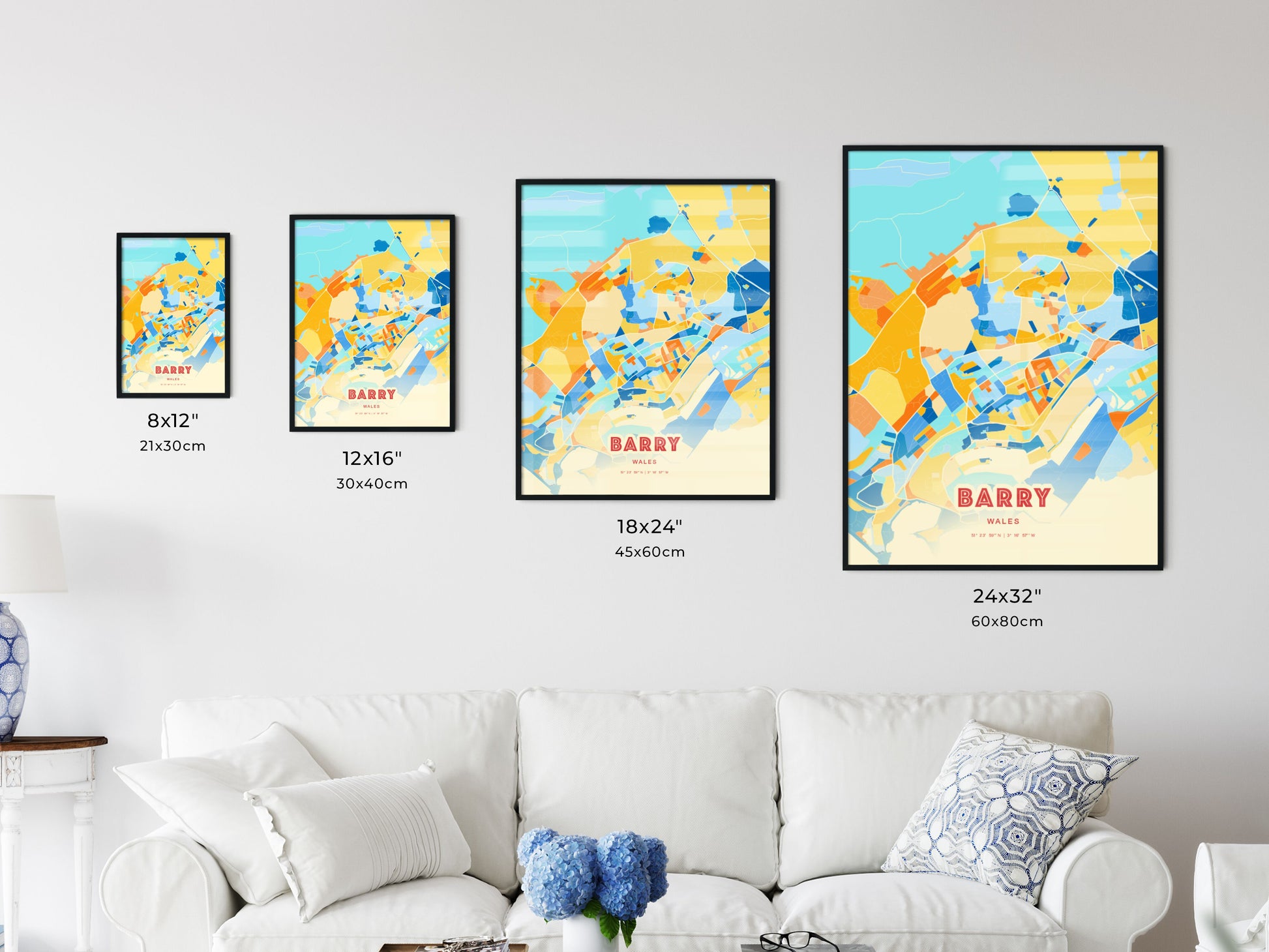 Colorful BARRY WALES Fine Art Map Blue Orange