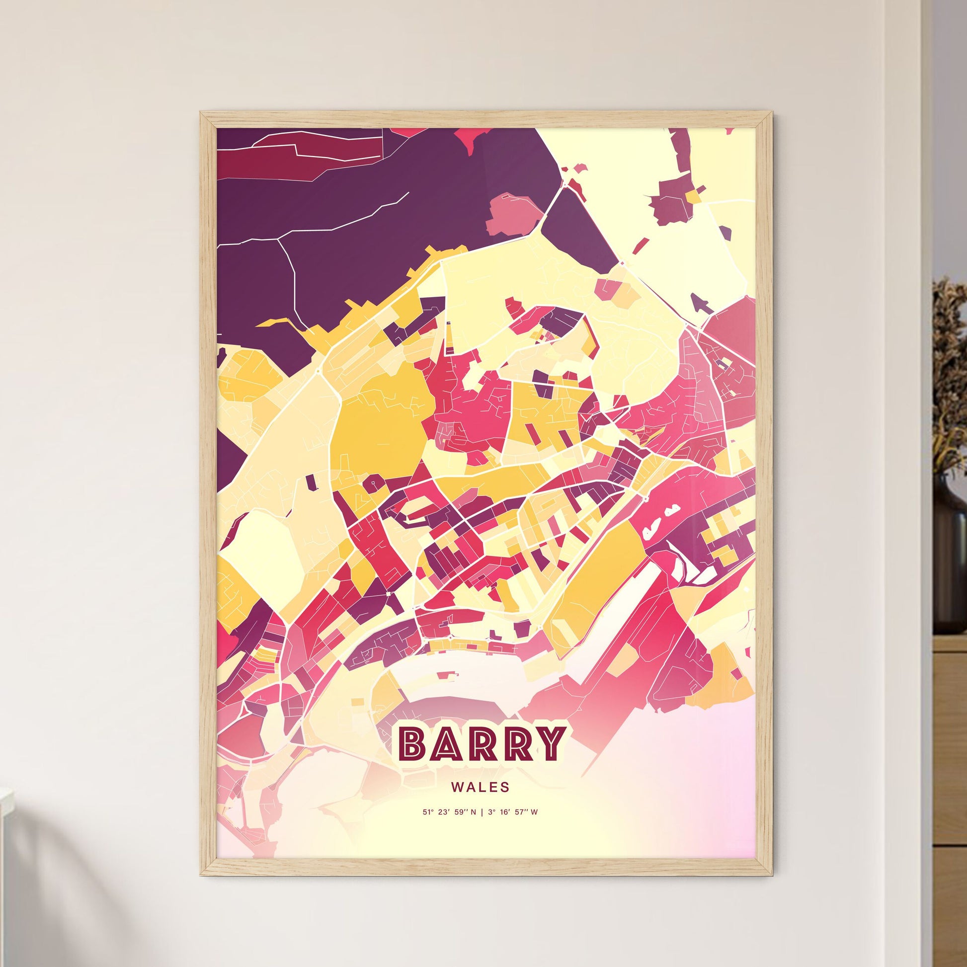 Colorful BARRY WALES Fine Art Map Hot Red