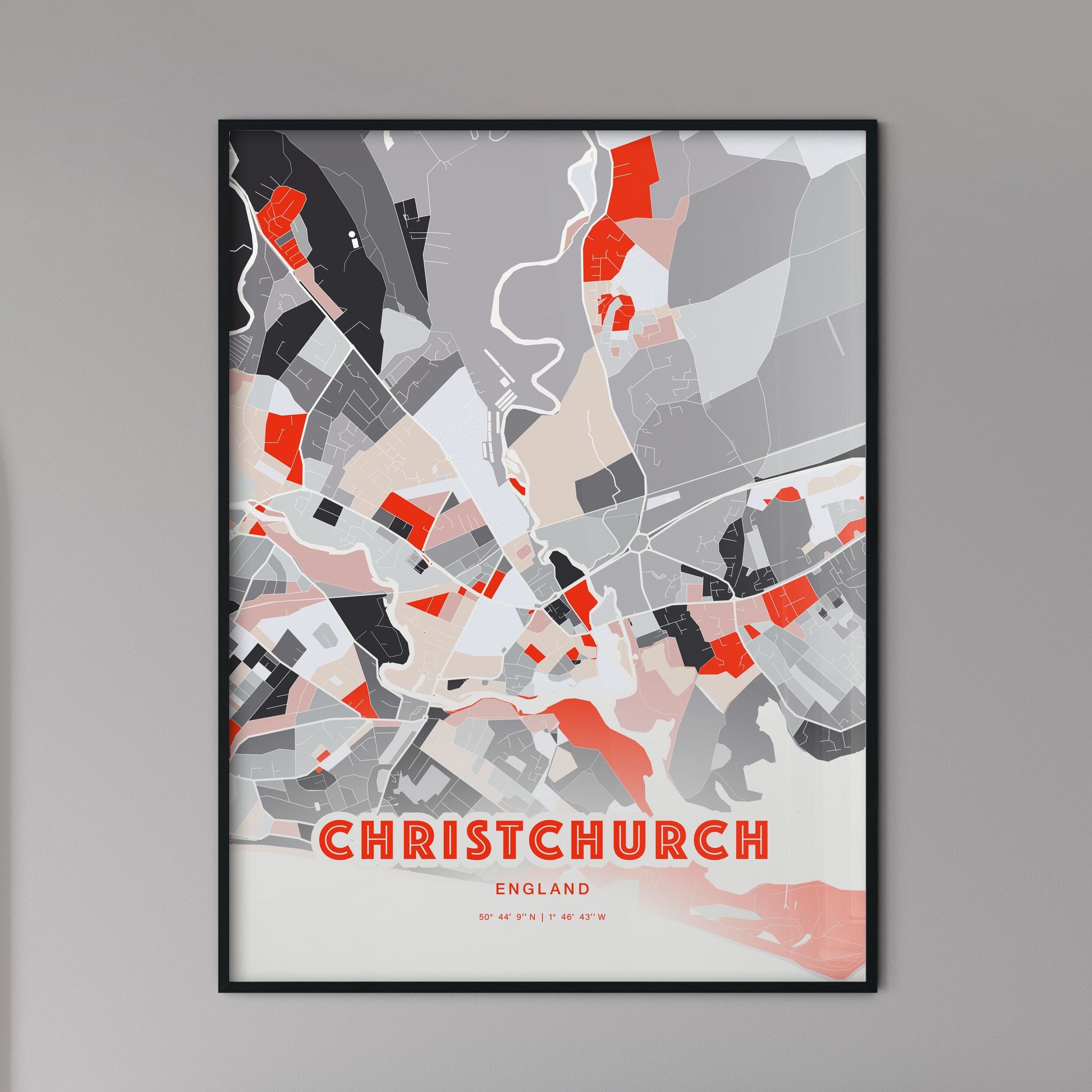 Colorful CHRISTCHURCH ENGLAND Fine Art Map Modern