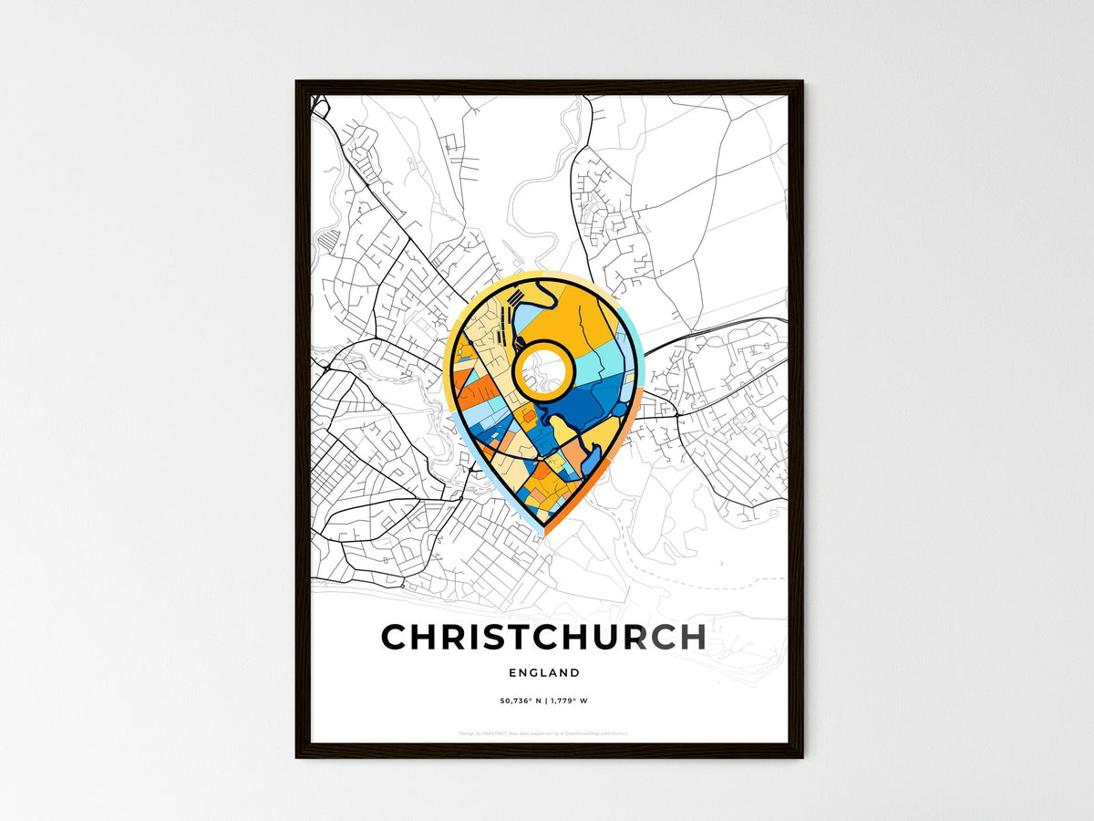 Christchurch England wedding art map with pointer icon