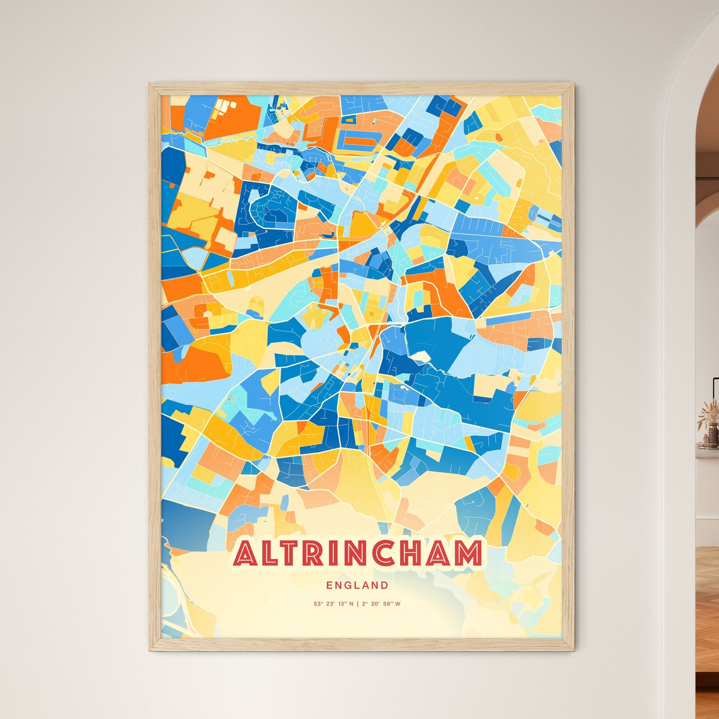 Colorful ALTRINCHAM ENGLAND Fine Art Map Blue Orange