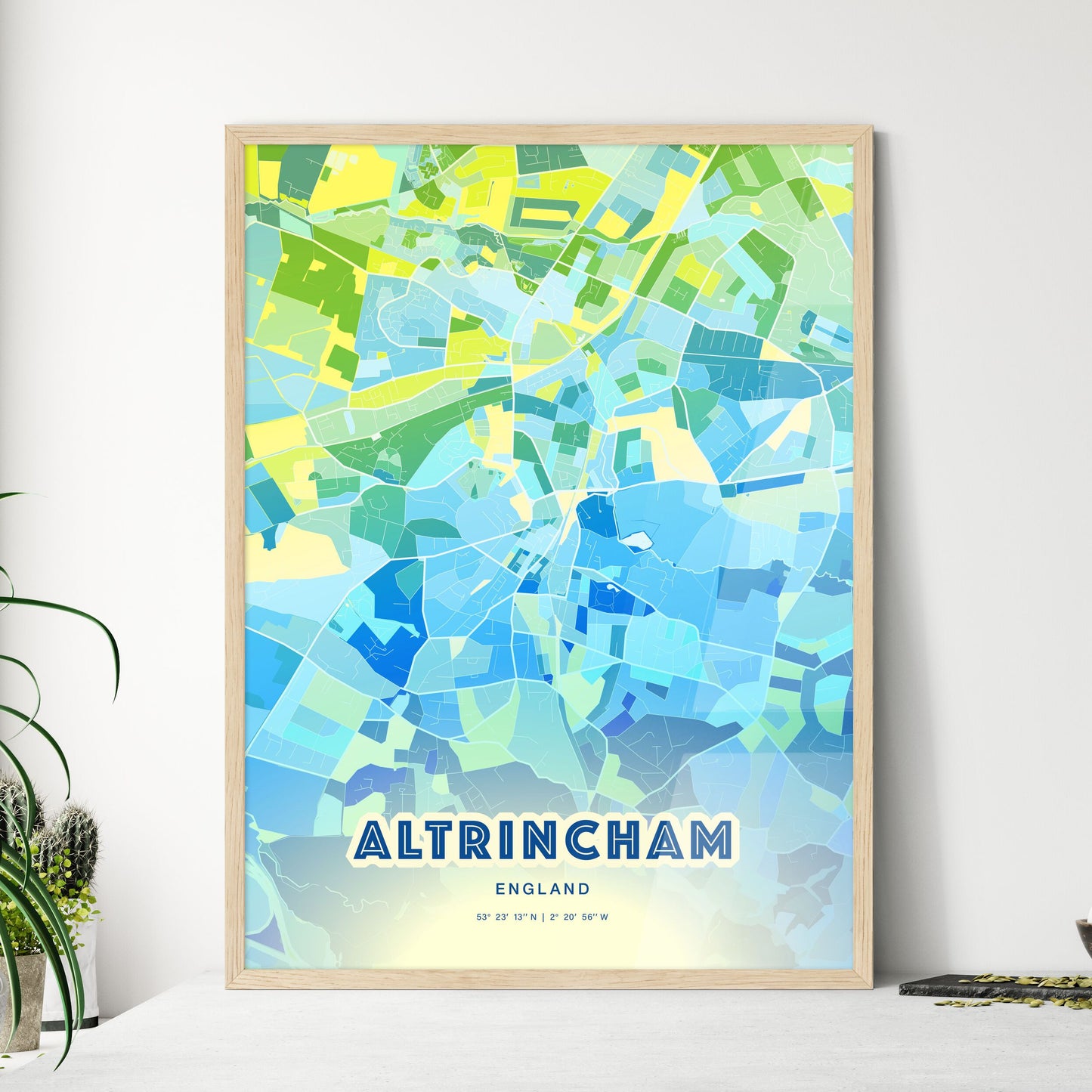 Colorful ALTRINCHAM ENGLAND Fine Art Map Cool Blue