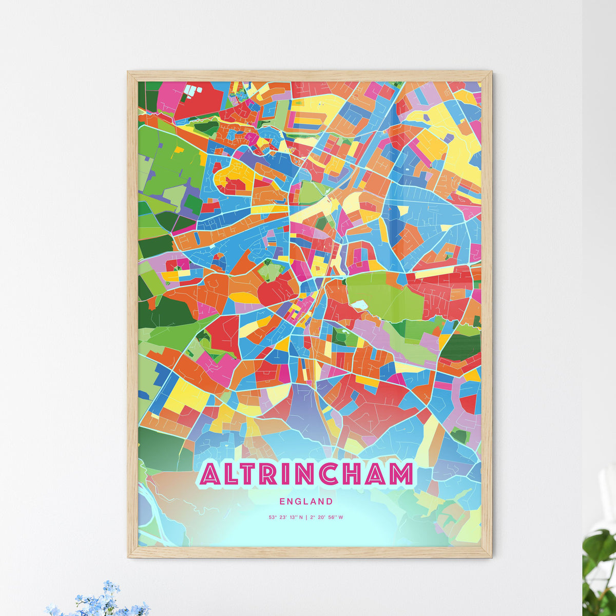 Colorful ALTRINCHAM ENGLAND Fine Art Map Crazy Colors