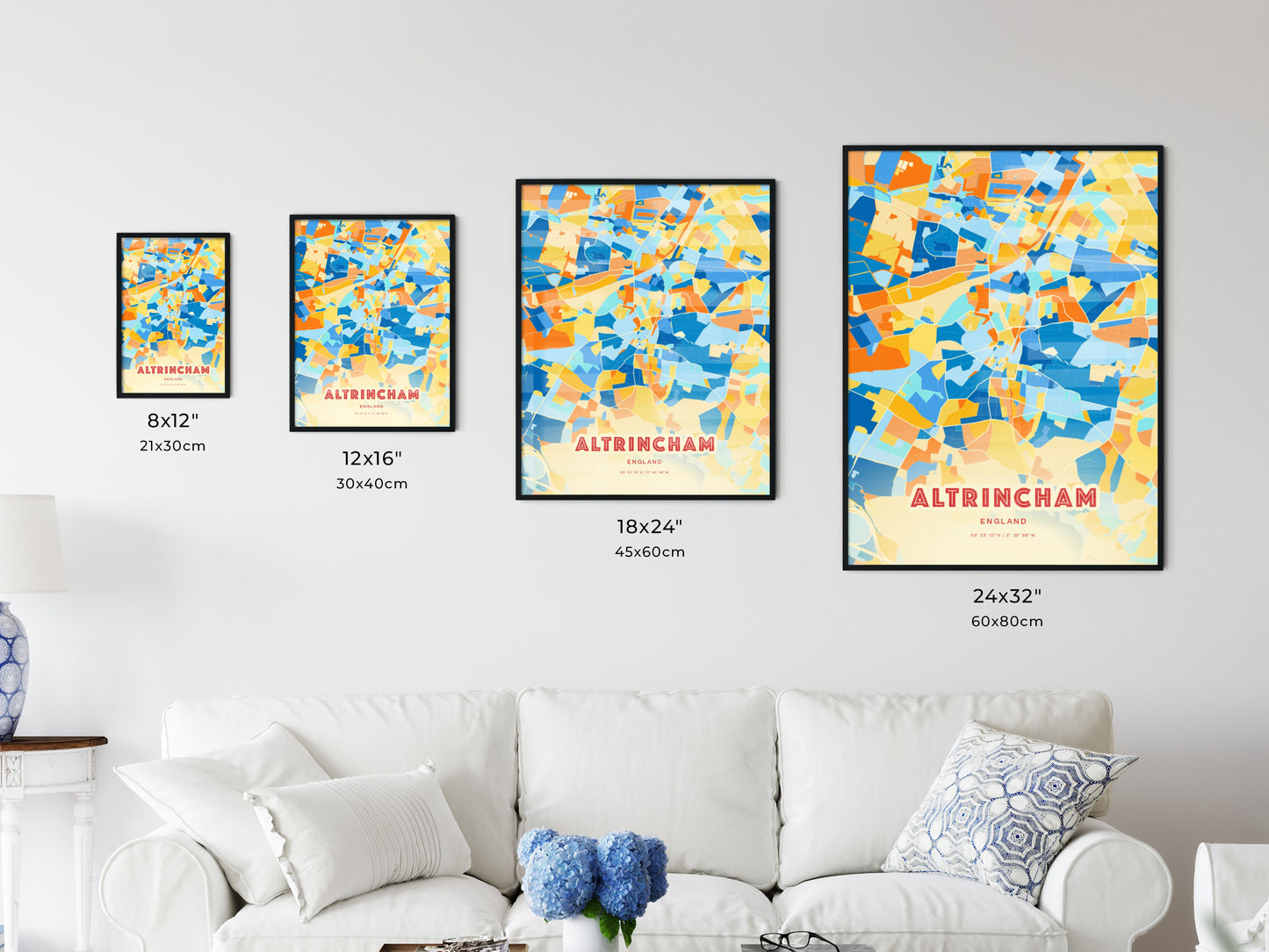 Colorful ALTRINCHAM ENGLAND Fine Art Map Blue Orange