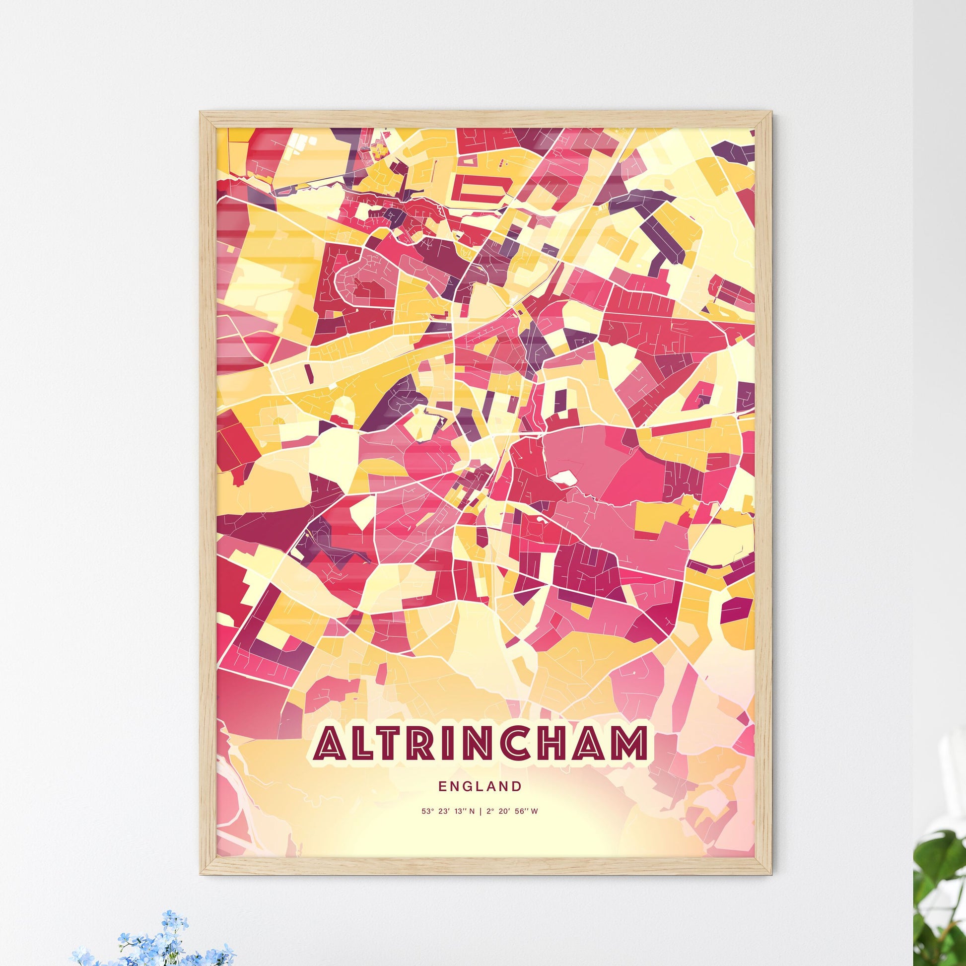 Colorful ALTRINCHAM ENGLAND Fine Art Map Hot Red