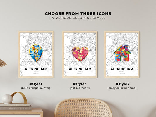 Altrincham England maps with colorful icons