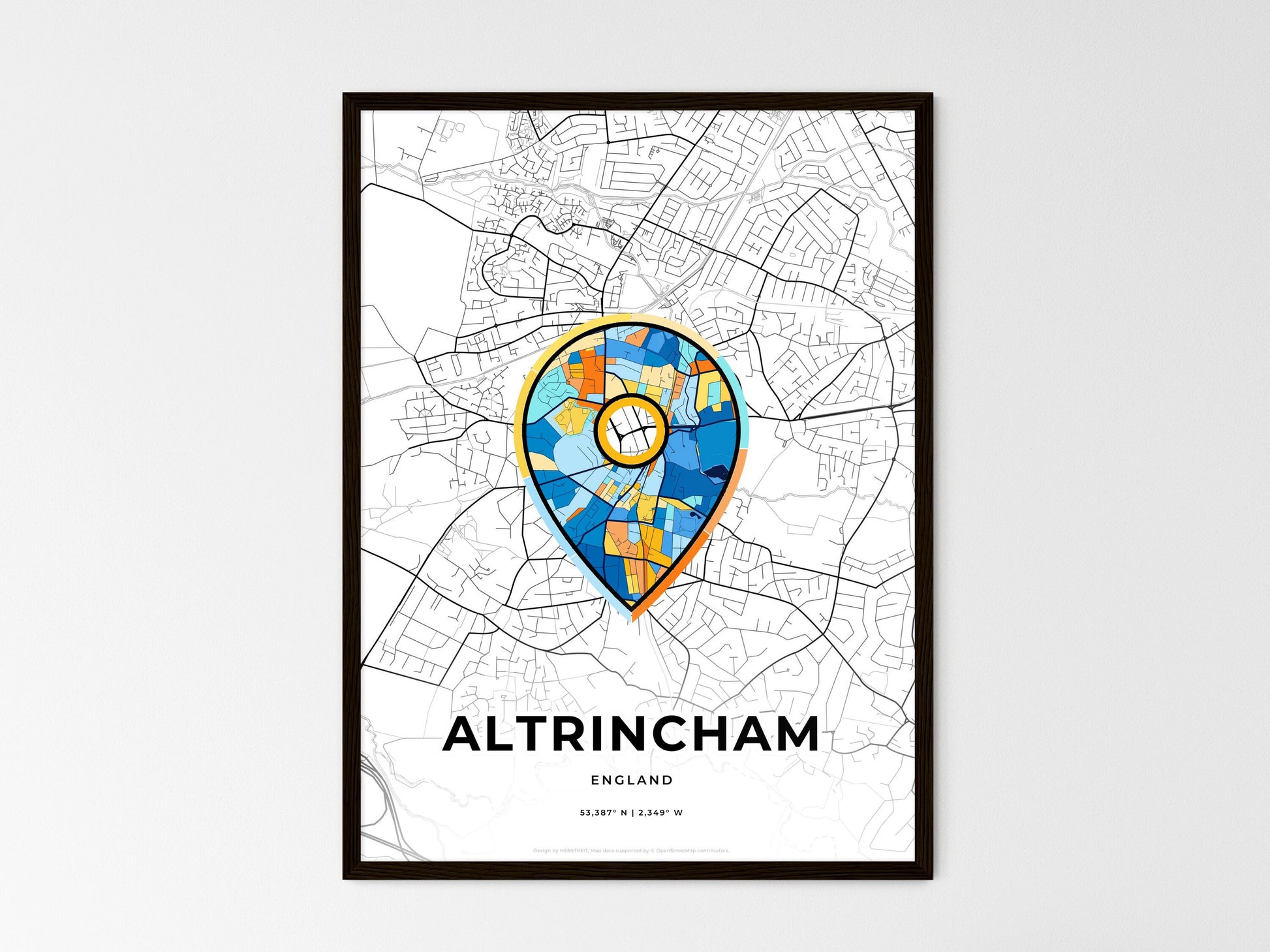 Altrincham England wedding art map with pointer icon