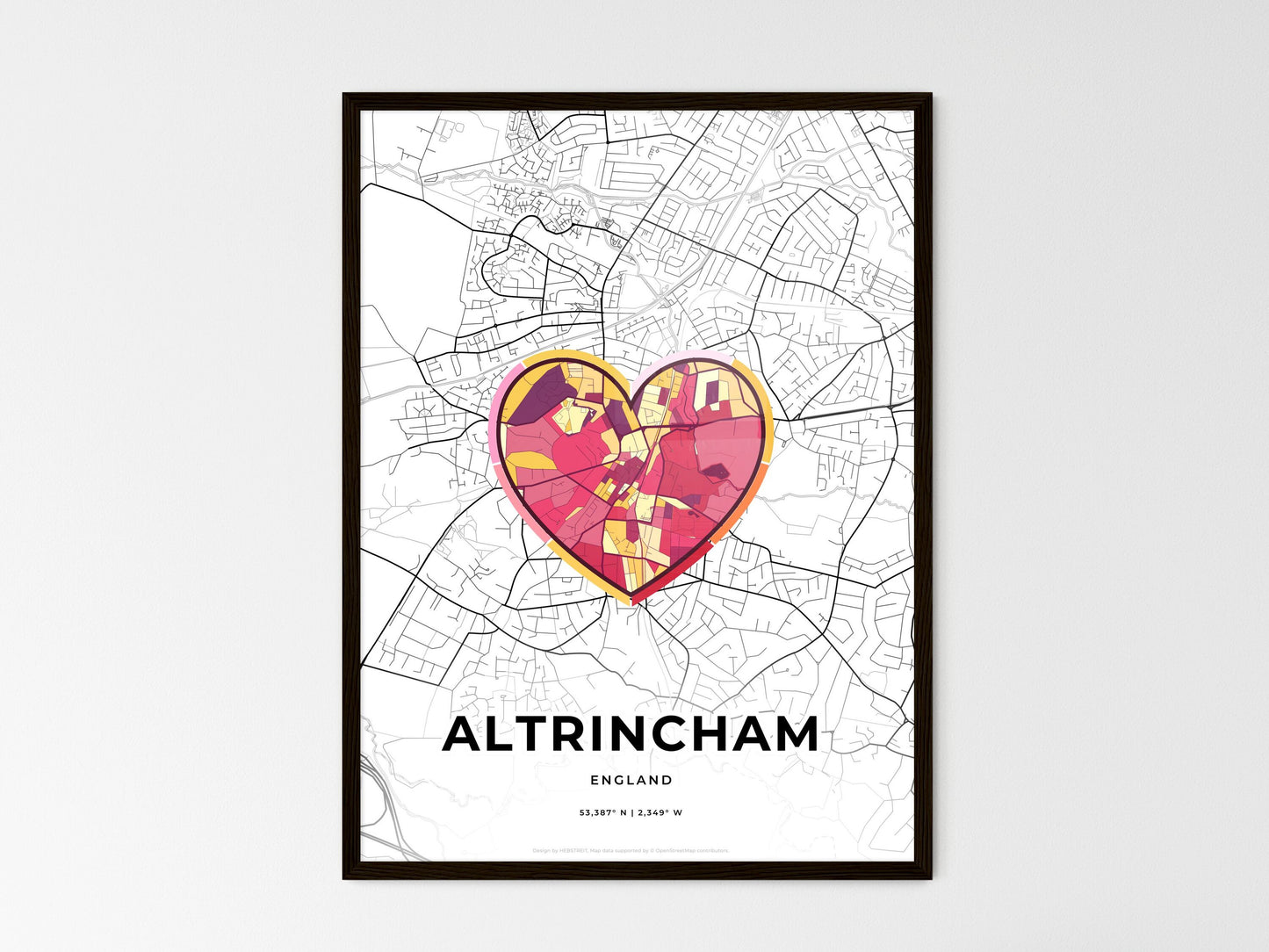 Altrincham England wedding art map with heart icon