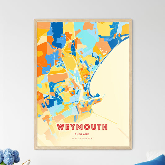 Colorful Weymouth England Fine Art Map Blue Orange