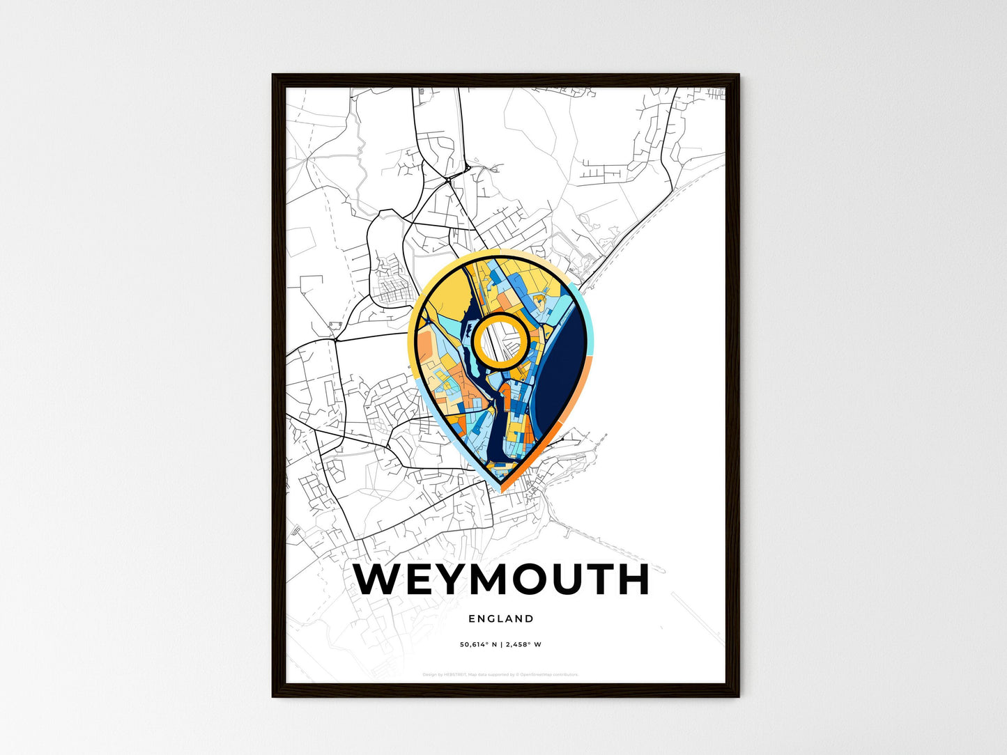 Weymouth England wedding art map with pointer icon