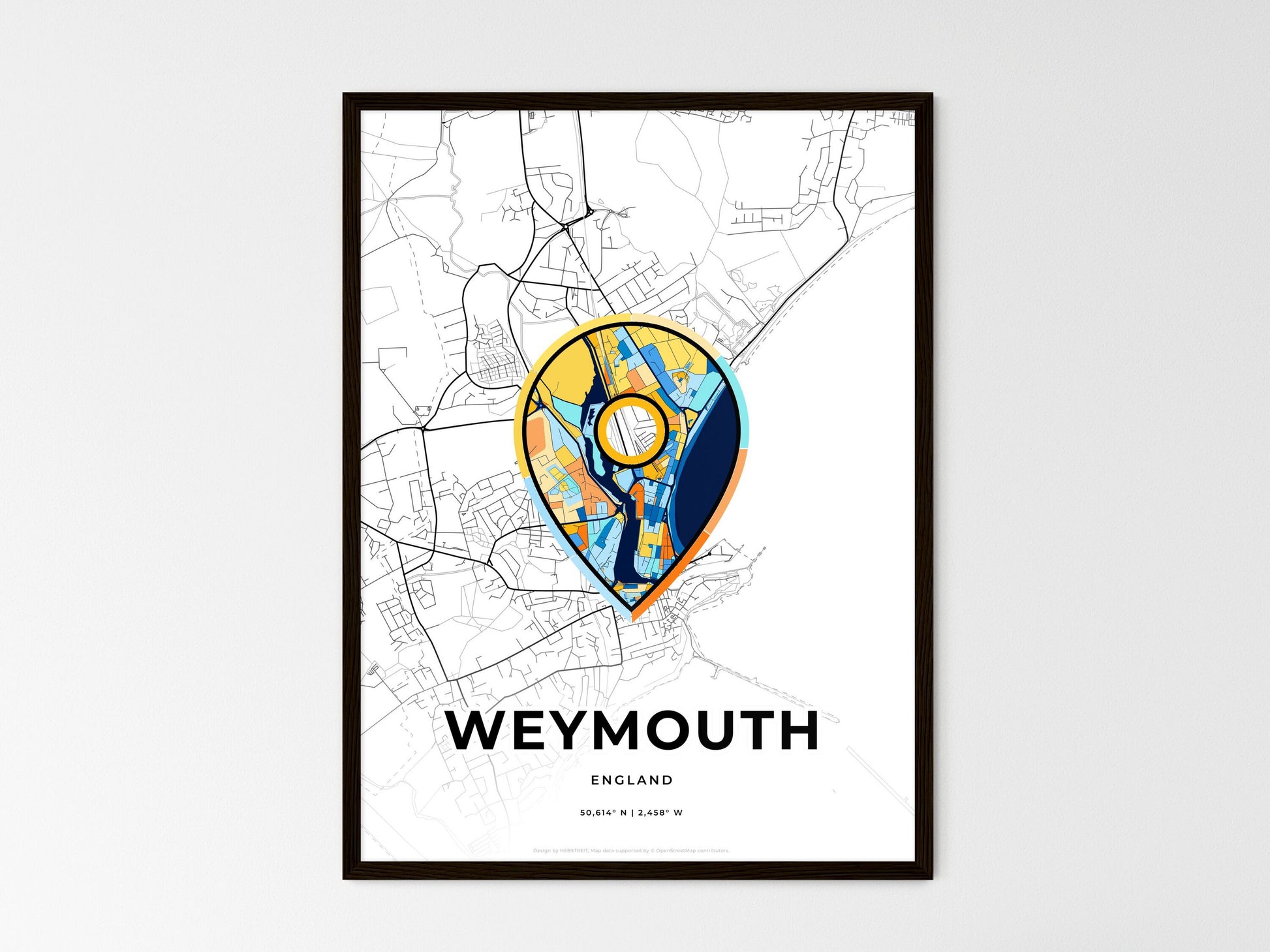 Weymouth England wedding art map with pointer icon