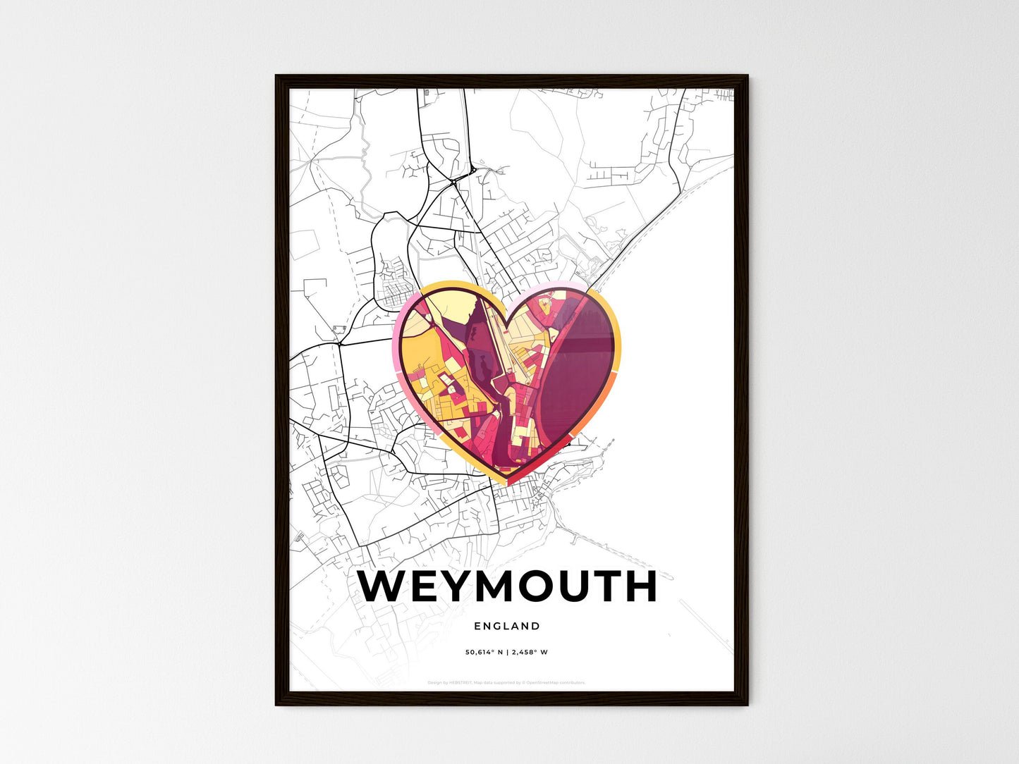 Weymouth England wedding art map with heart icon