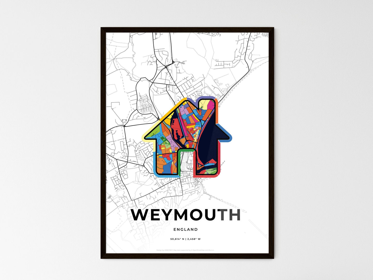 Weymouth England wedding art map with home icon