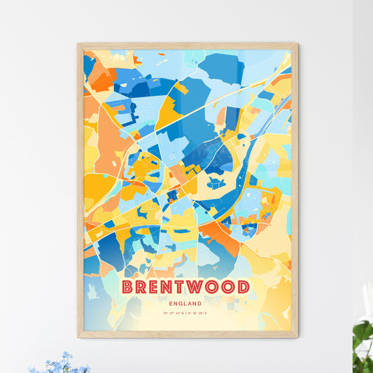 Colorful BRENTWOOD ENGLAND Fine Art Map Blue Orange