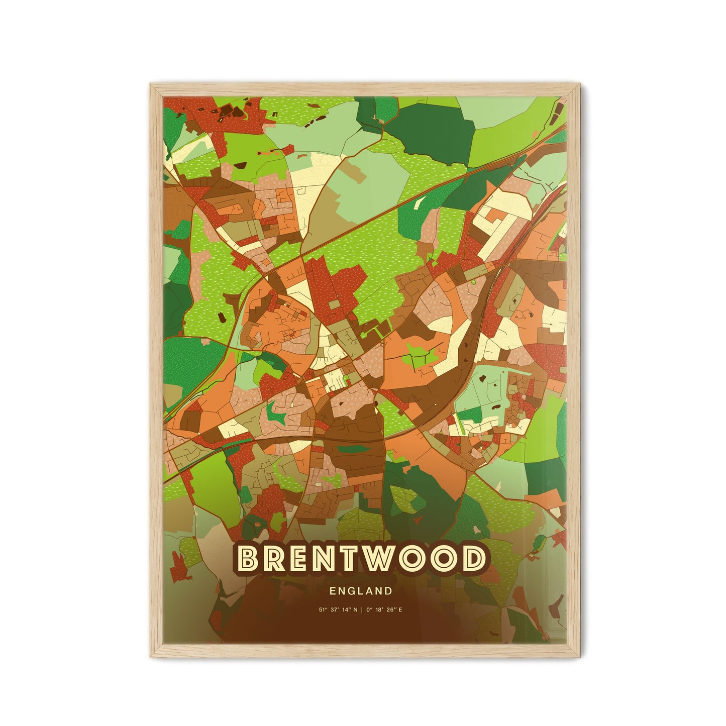 Colorful BRENTWOOD ENGLAND Fine Art Map Farmhouse