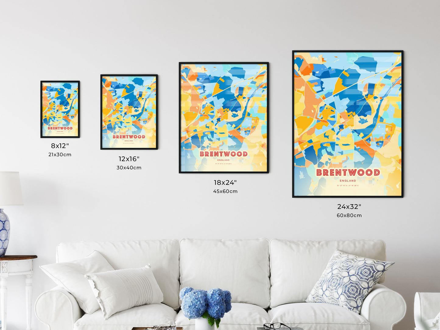 Colorful BRENTWOOD ENGLAND Fine Art Map Blue Orange