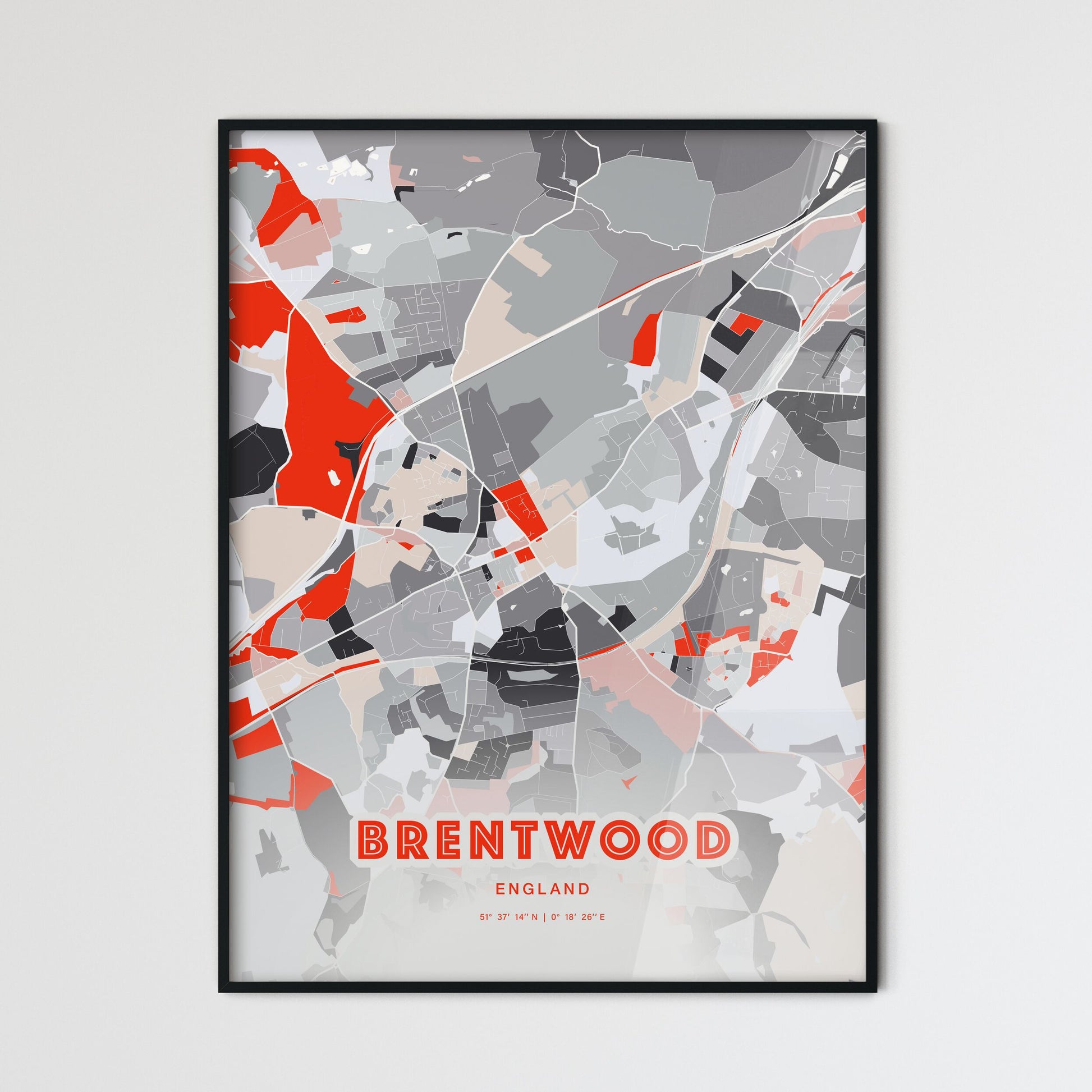 Colorful BRENTWOOD ENGLAND Fine Art Map Modern