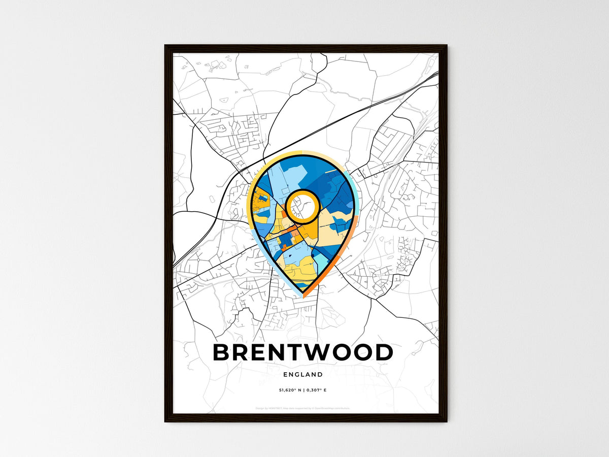 Brentwood England wedding art map with pointer icon