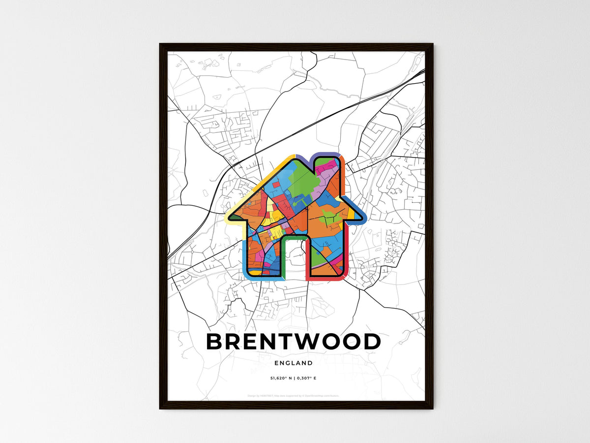 Brentwood England wedding art map with home icon