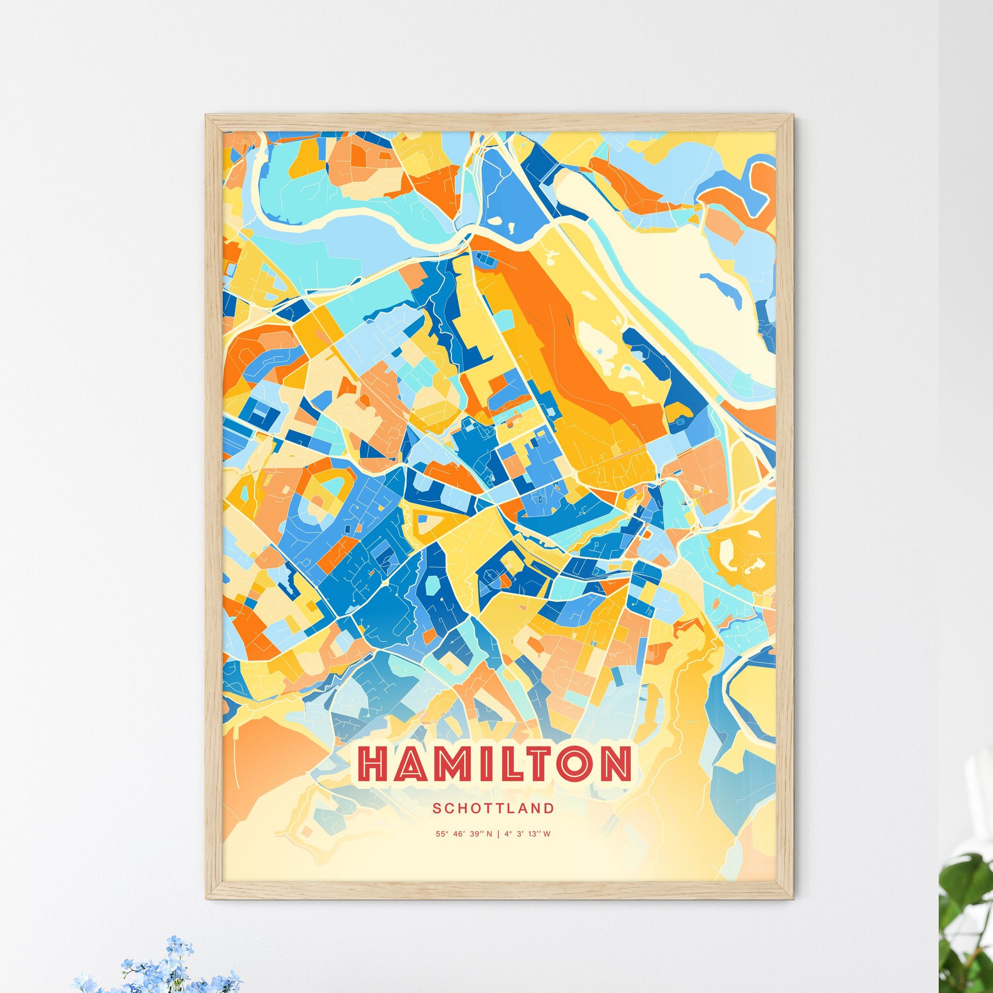 Colorful HAMILTON SCOTLAND Fine Art Map Blue Orange