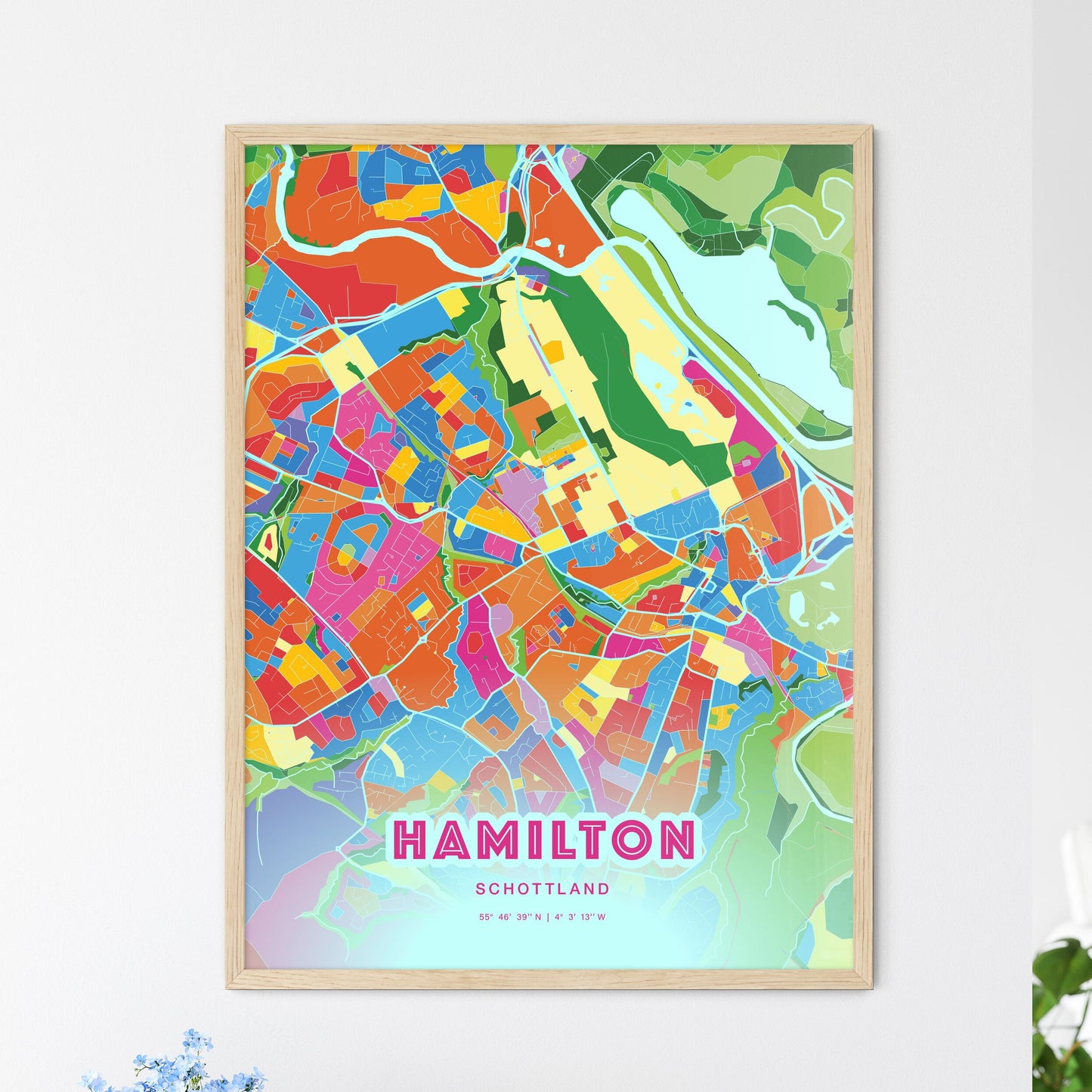 Colorful HAMILTON SCOTLAND Fine Art Map Crazy Colors