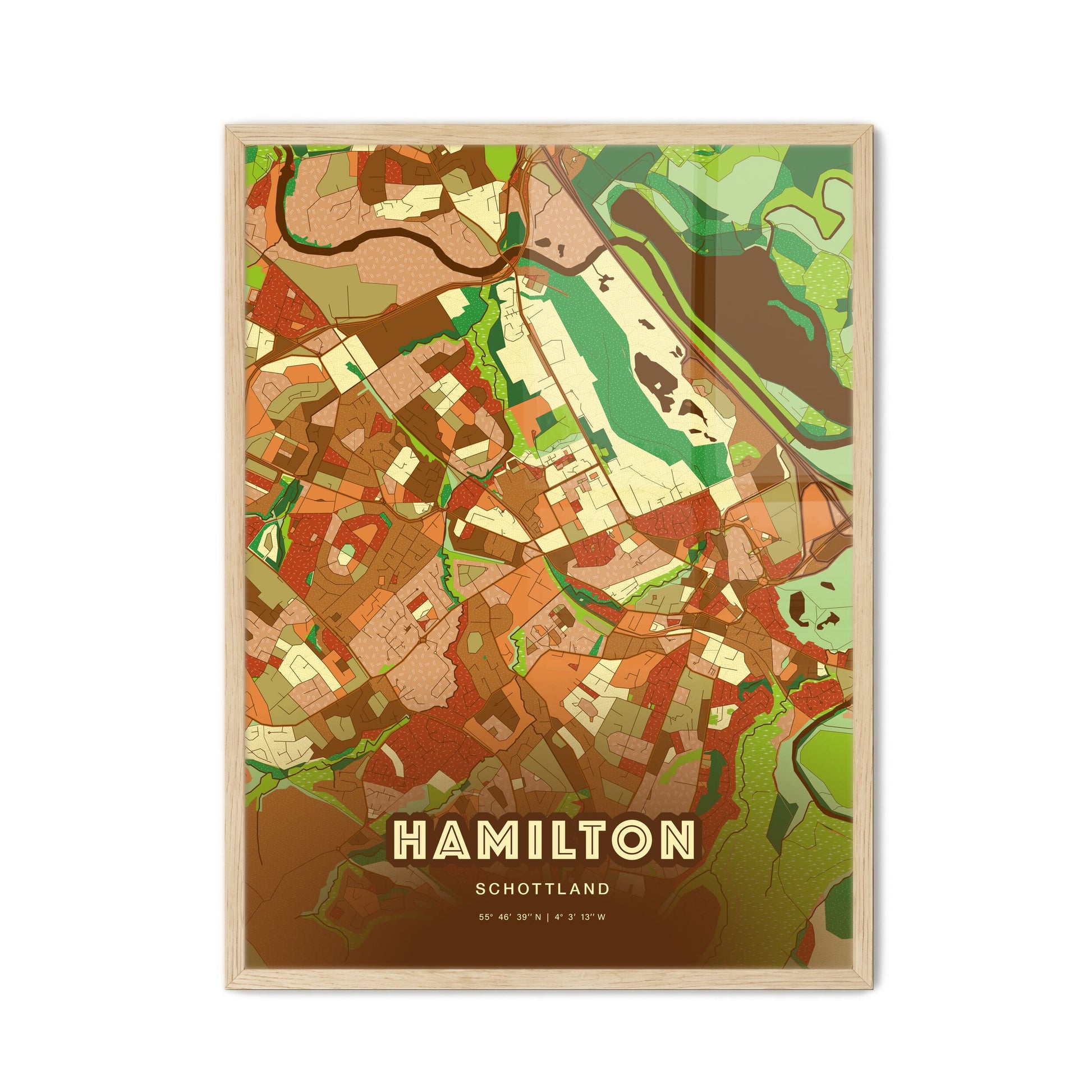 Colorful HAMILTON SCOTLAND Fine Art Map Farmhouse