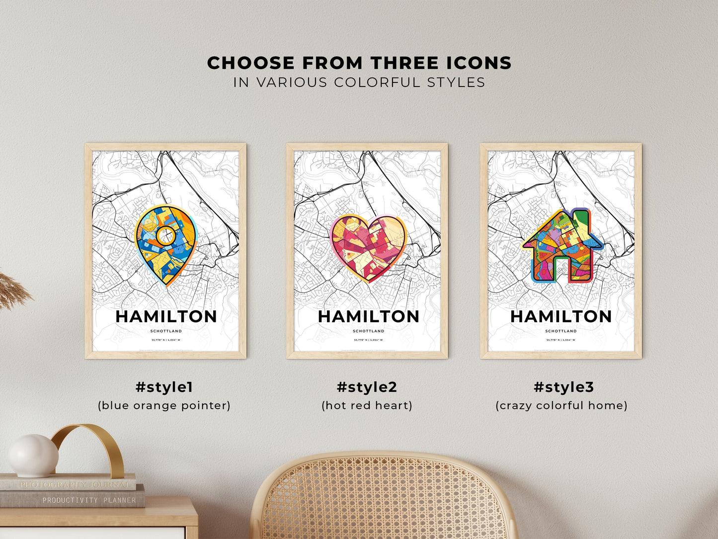 Hamilton Scotland maps with colorful icons