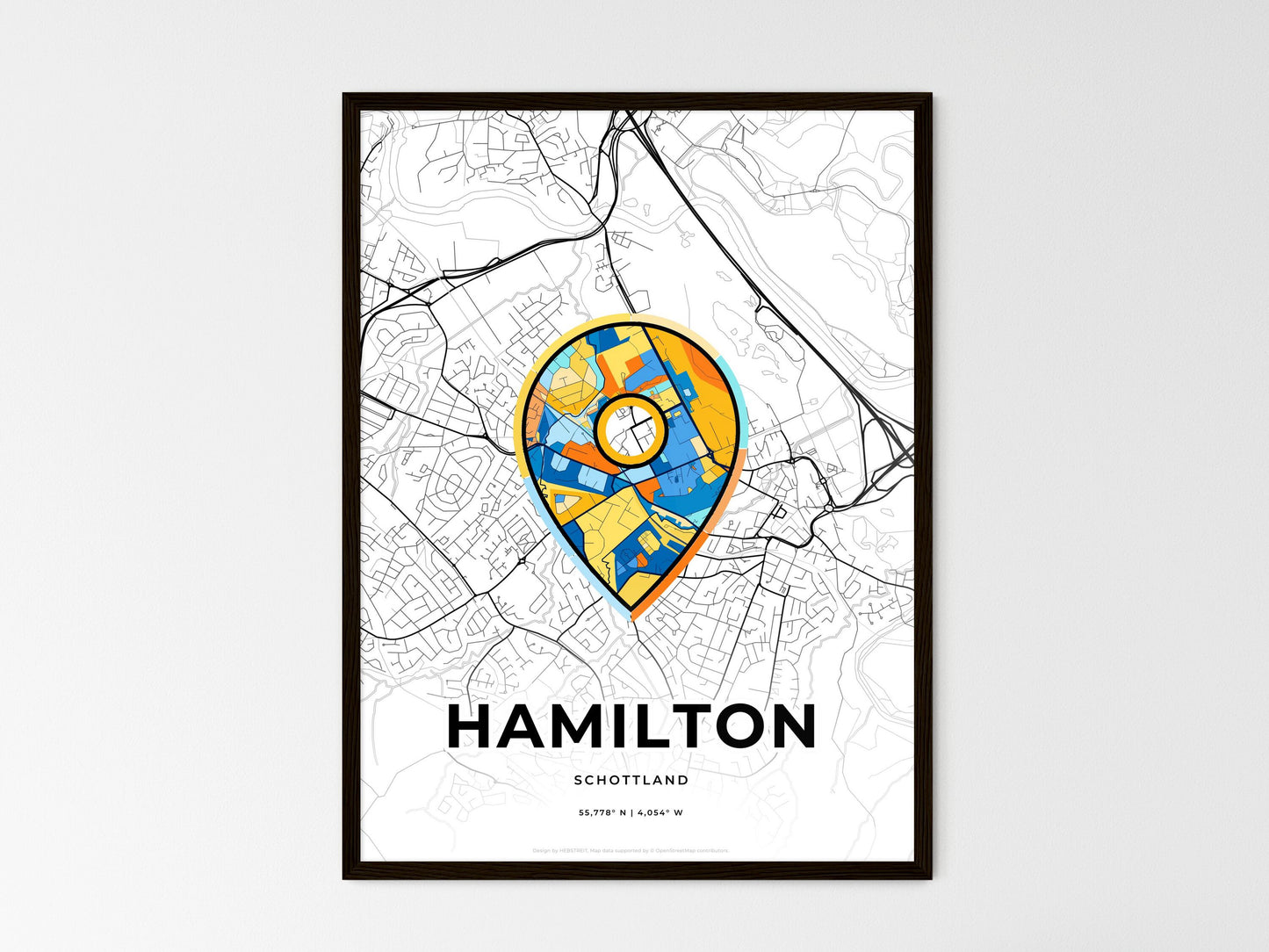 Hamilton Scotland wedding art map with pointer icon
