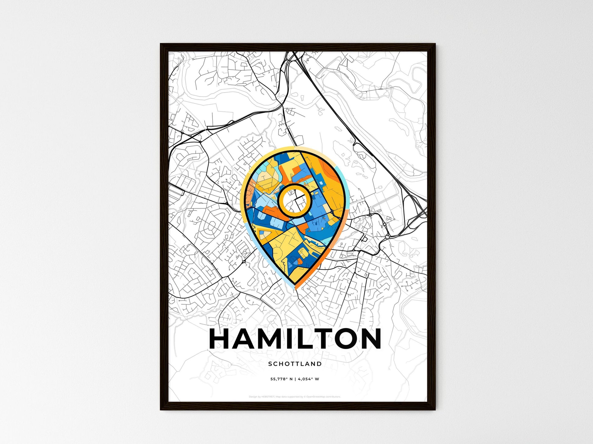 Hamilton Scotland wedding art map with pointer icon