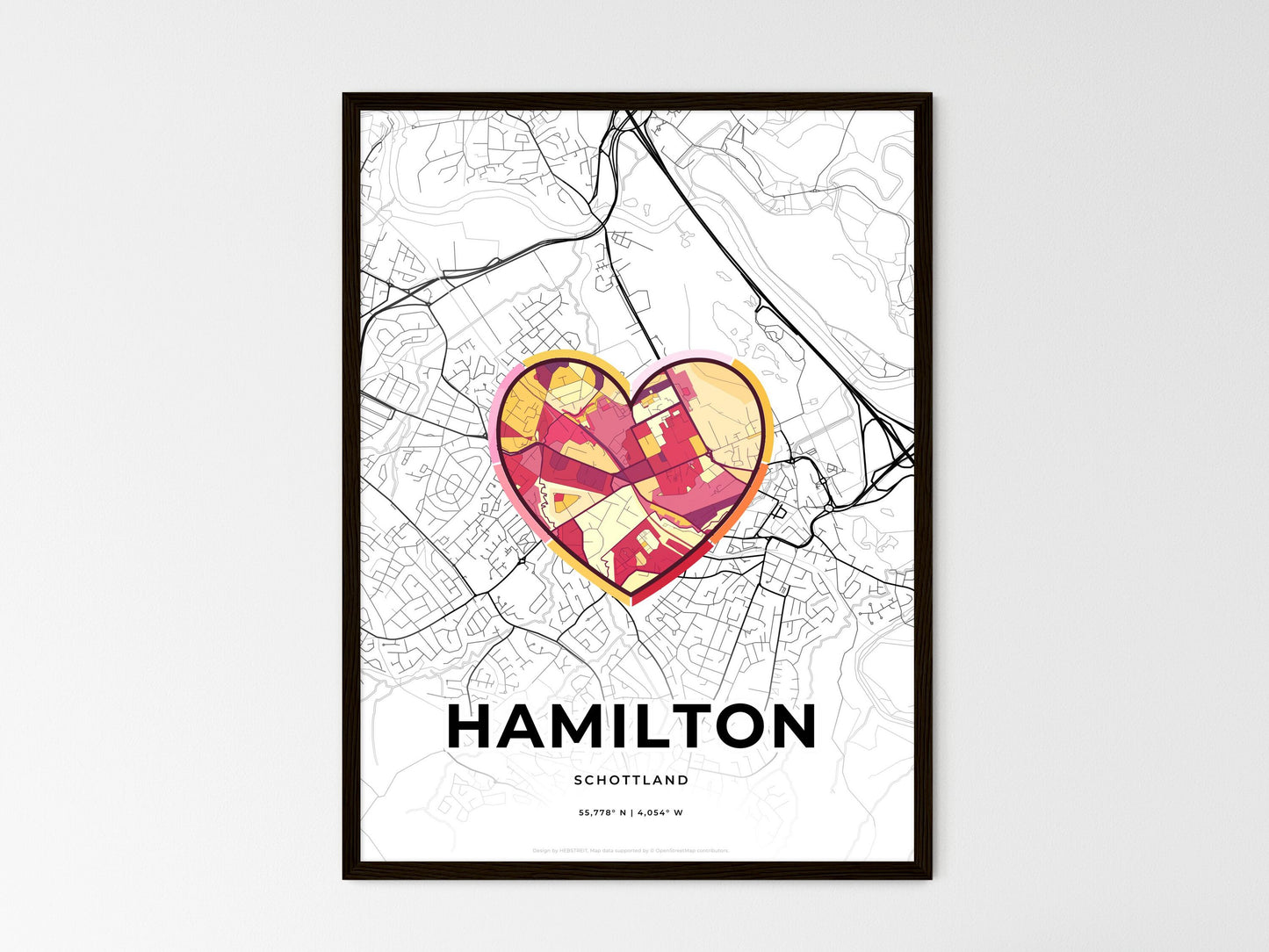 Hamilton Scotland wedding art map with heart icon