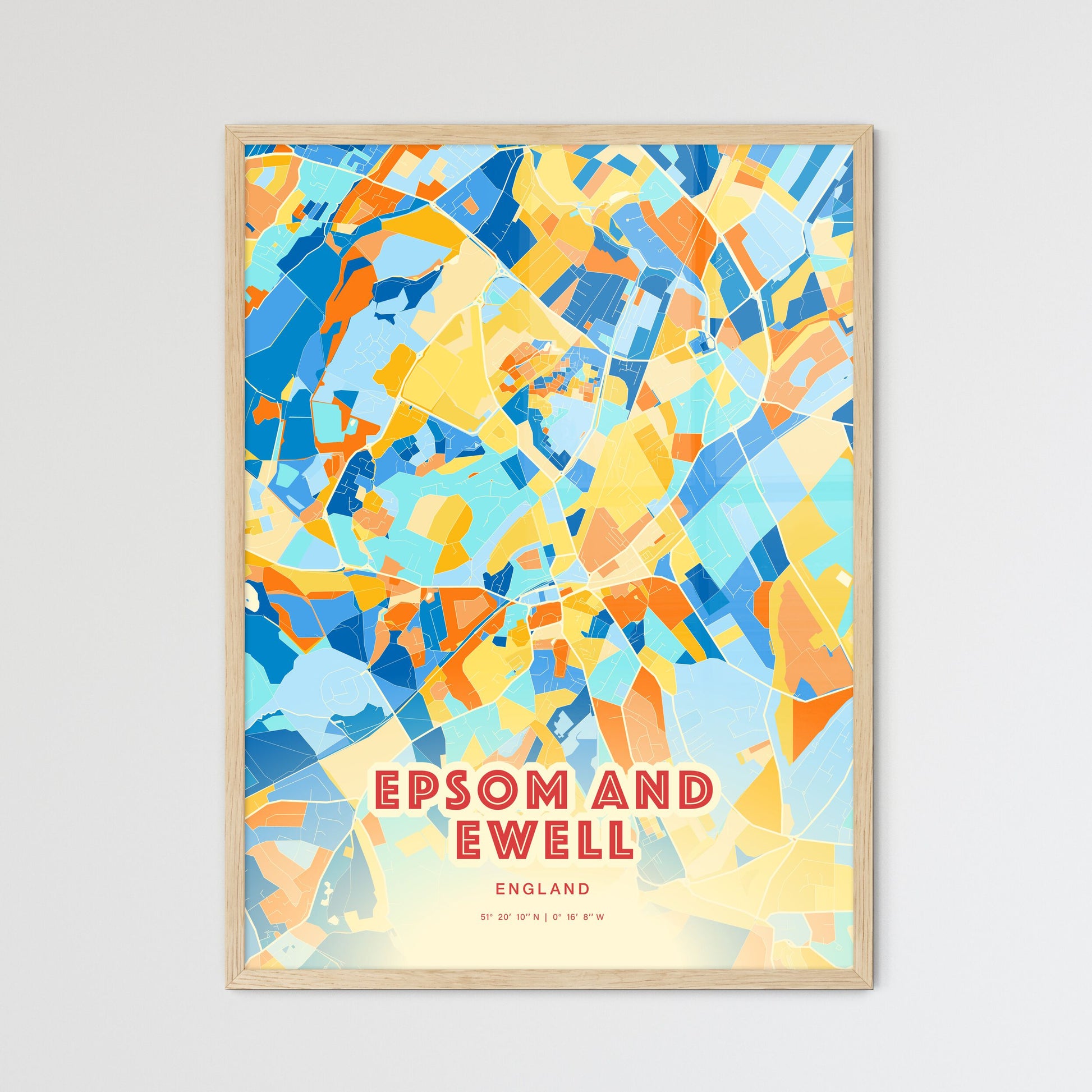 Colorful EPSOM AND EWELL ENGLAND Fine Art Map Blue Orange