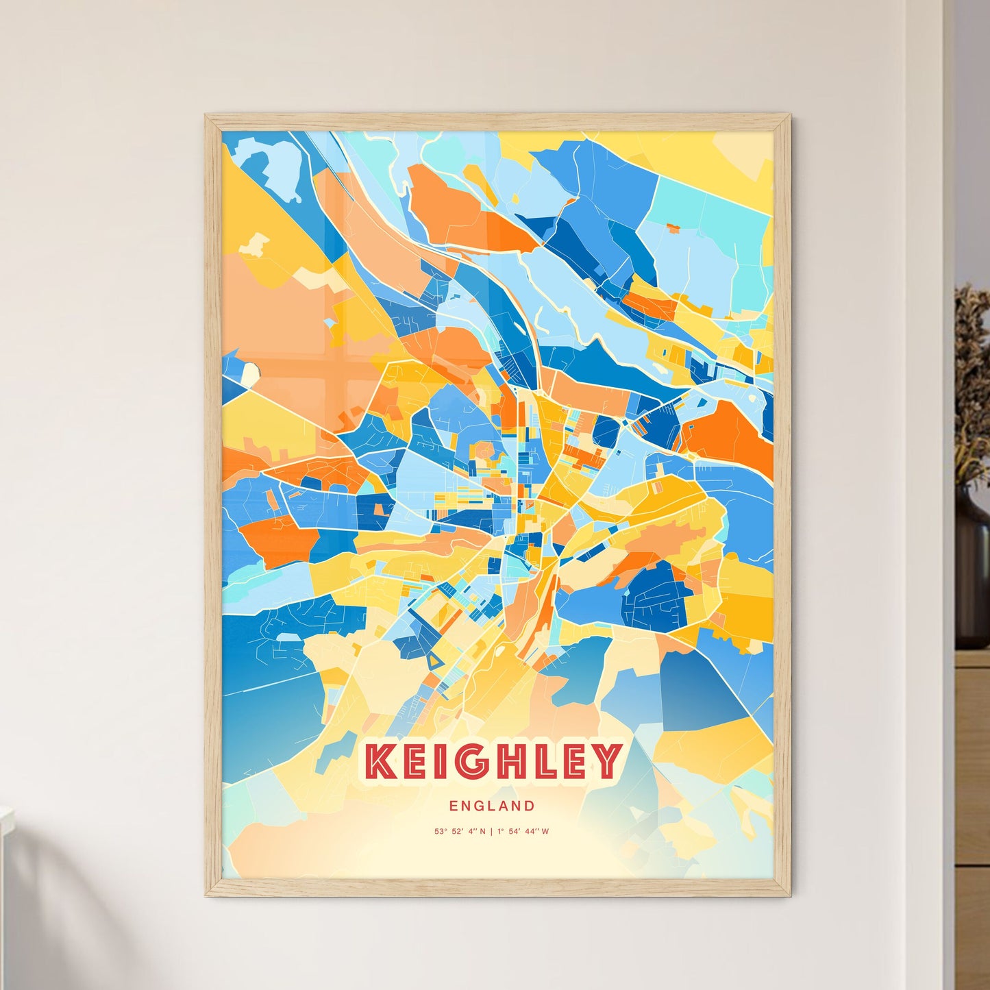 Colorful Keighley England Fine Art Map Blue Orange