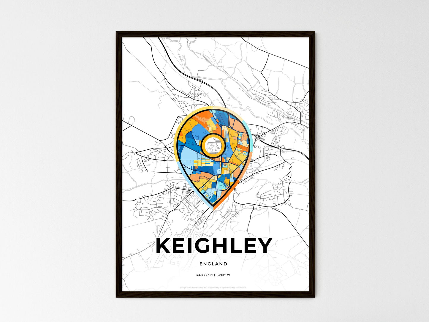 KEIGHLEY ENGLAND minimal art map with a colorful icon. Where it all began, Couple map gift. Style 1