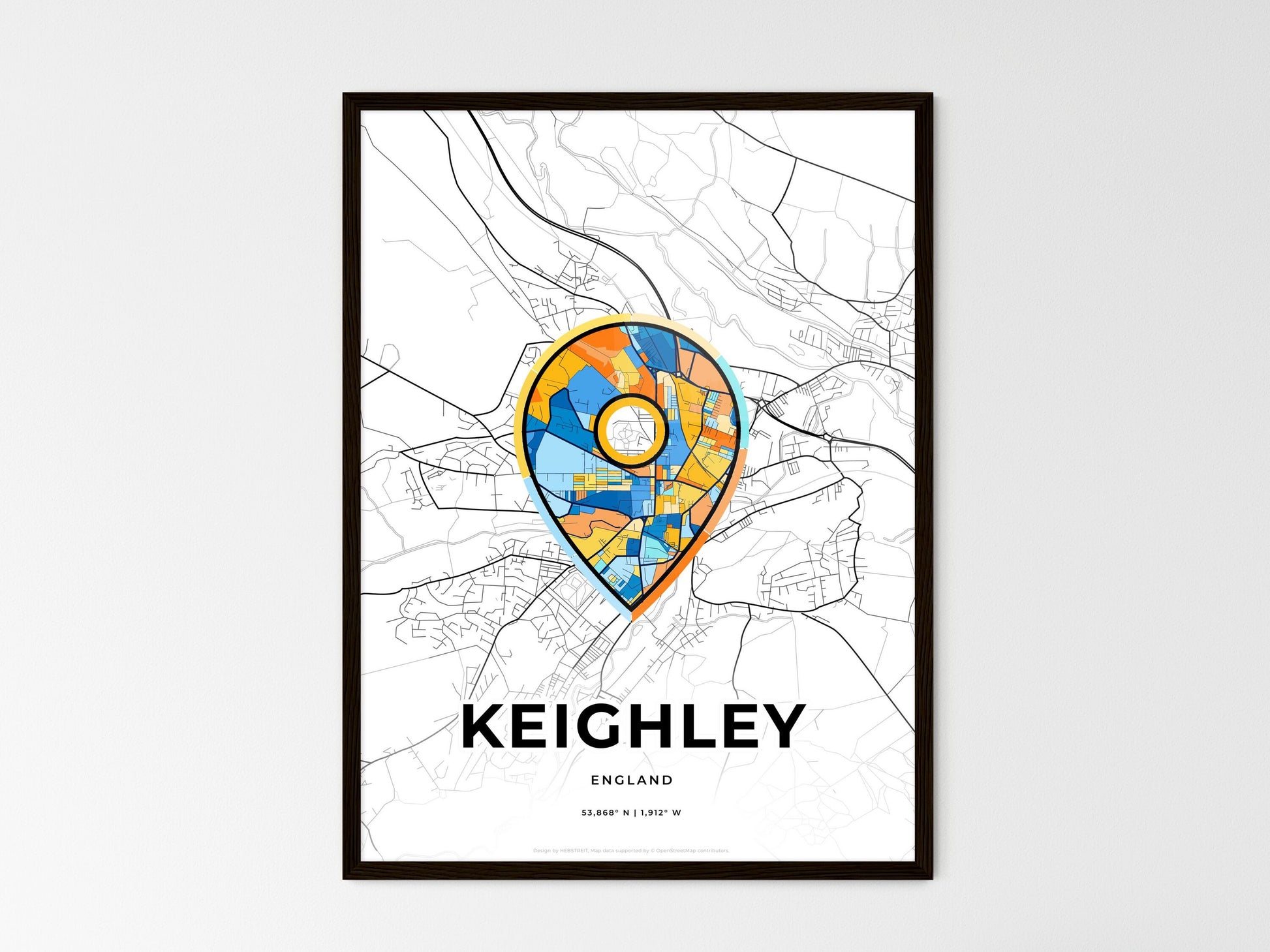 Keighley England wedding art map with pointer icon