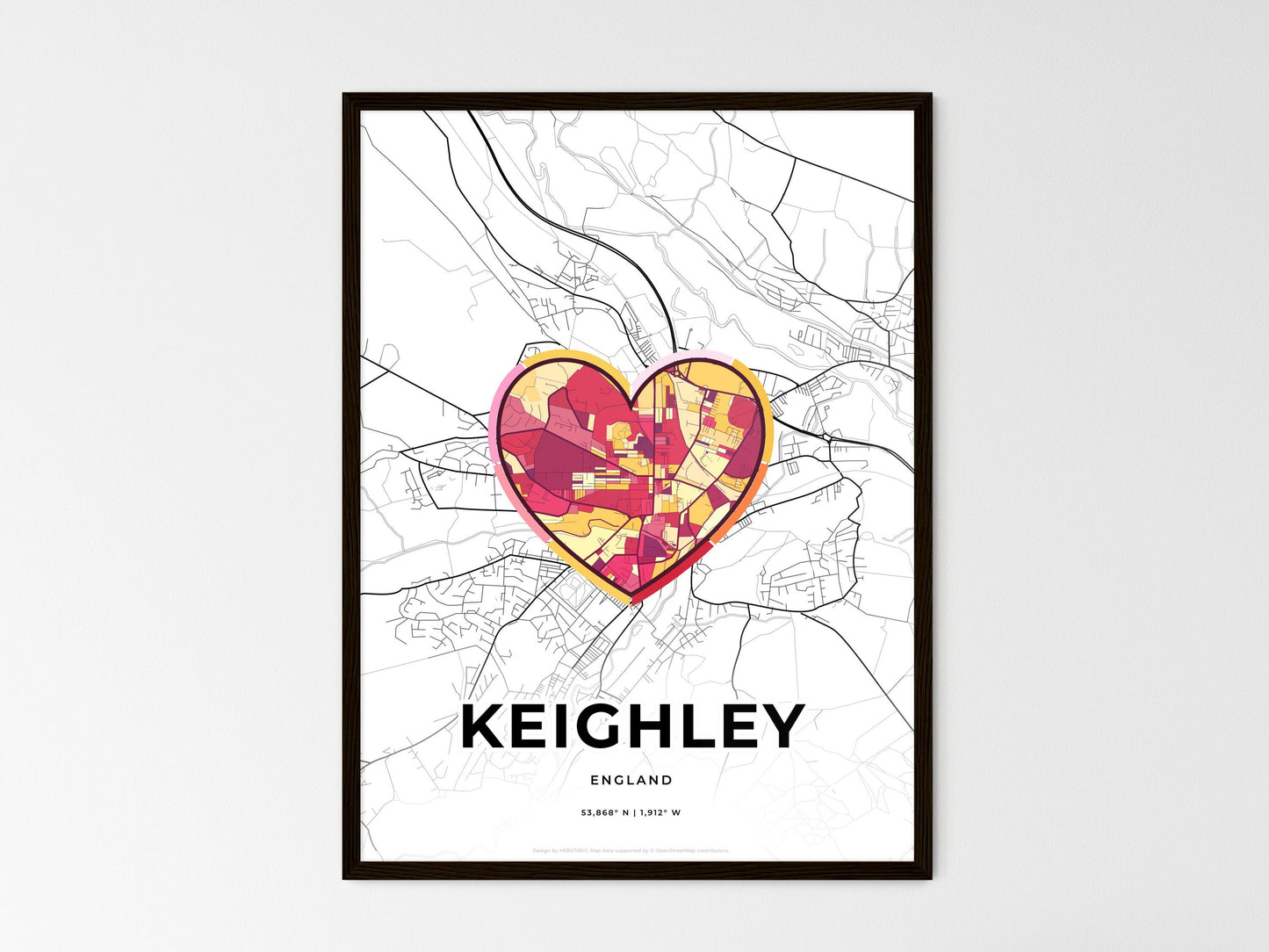 KEIGHLEY ENGLAND minimal art map with a colorful icon. Where it all began, Couple map gift. Style 2