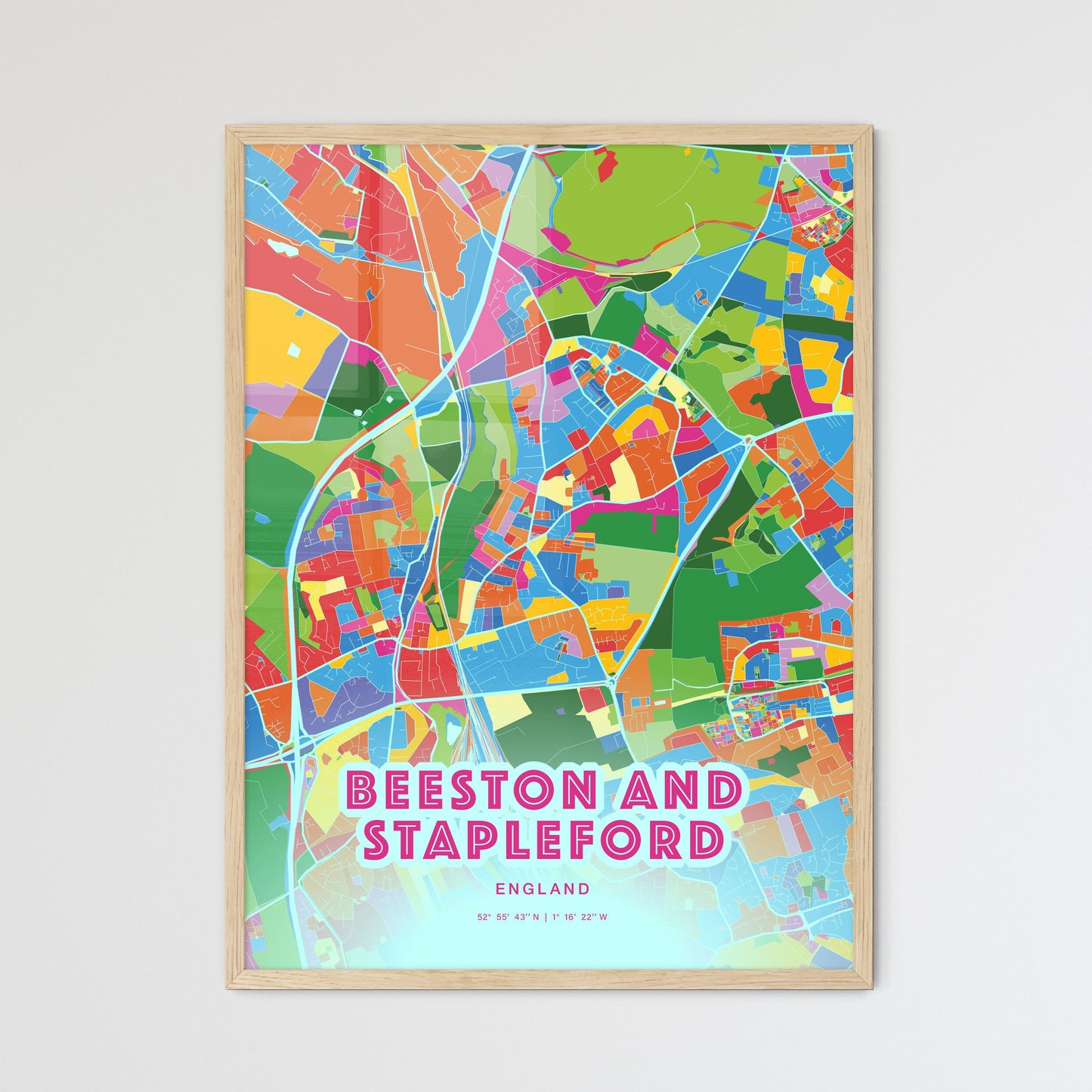 Colorful BEESTON AND STAPLEFORD ENGLAND Fine Art Map Crazy Colors