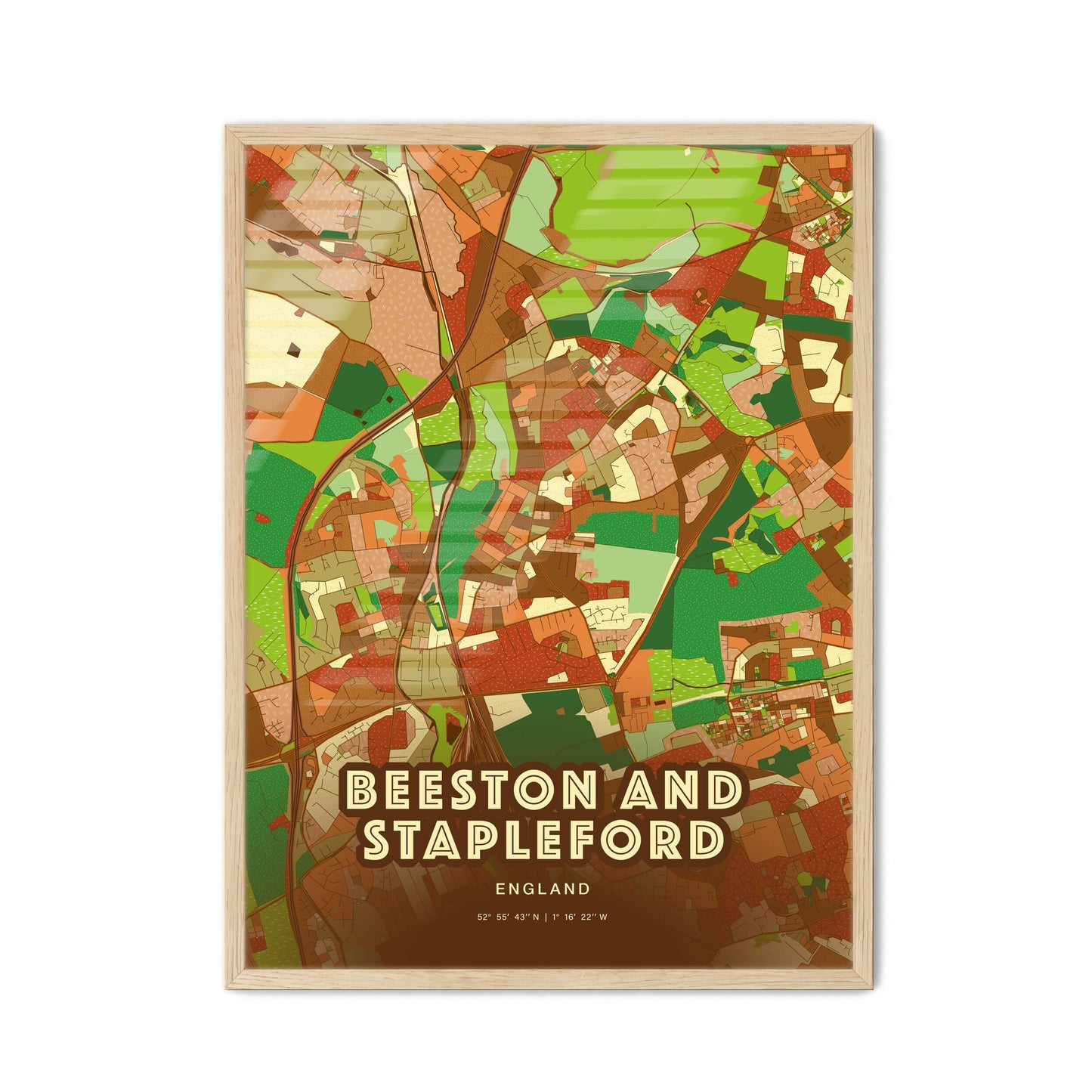 Colorful BEESTON AND STAPLEFORD ENGLAND Fine Art Map Farmhouse