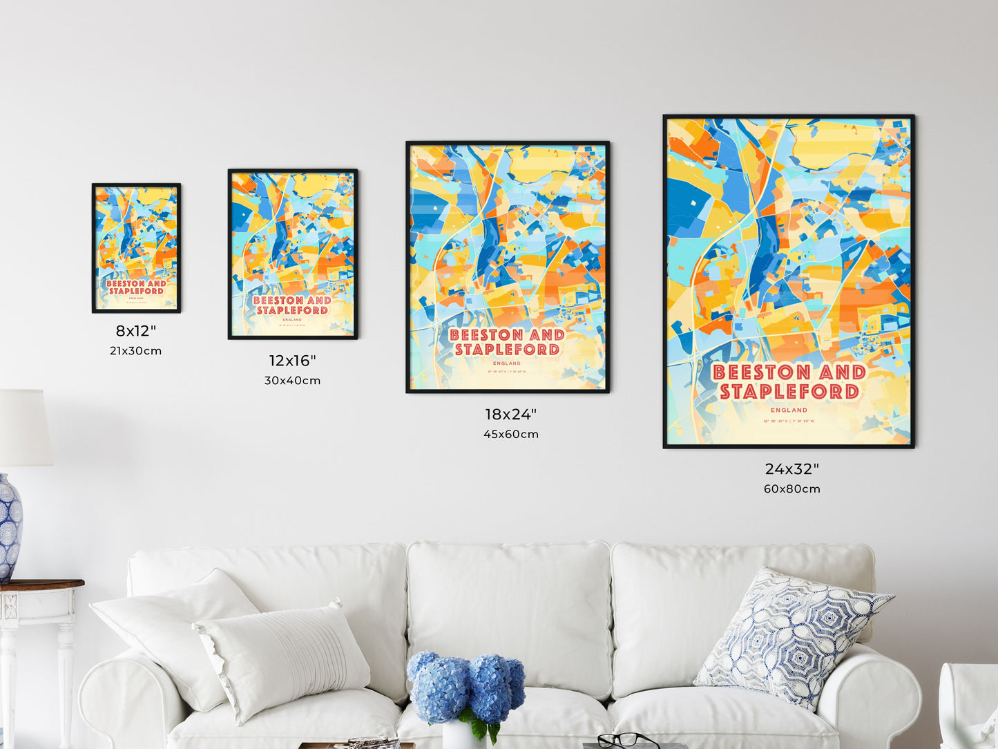 Colorful BEESTON AND STAPLEFORD ENGLAND Fine Art Map Blue Orange