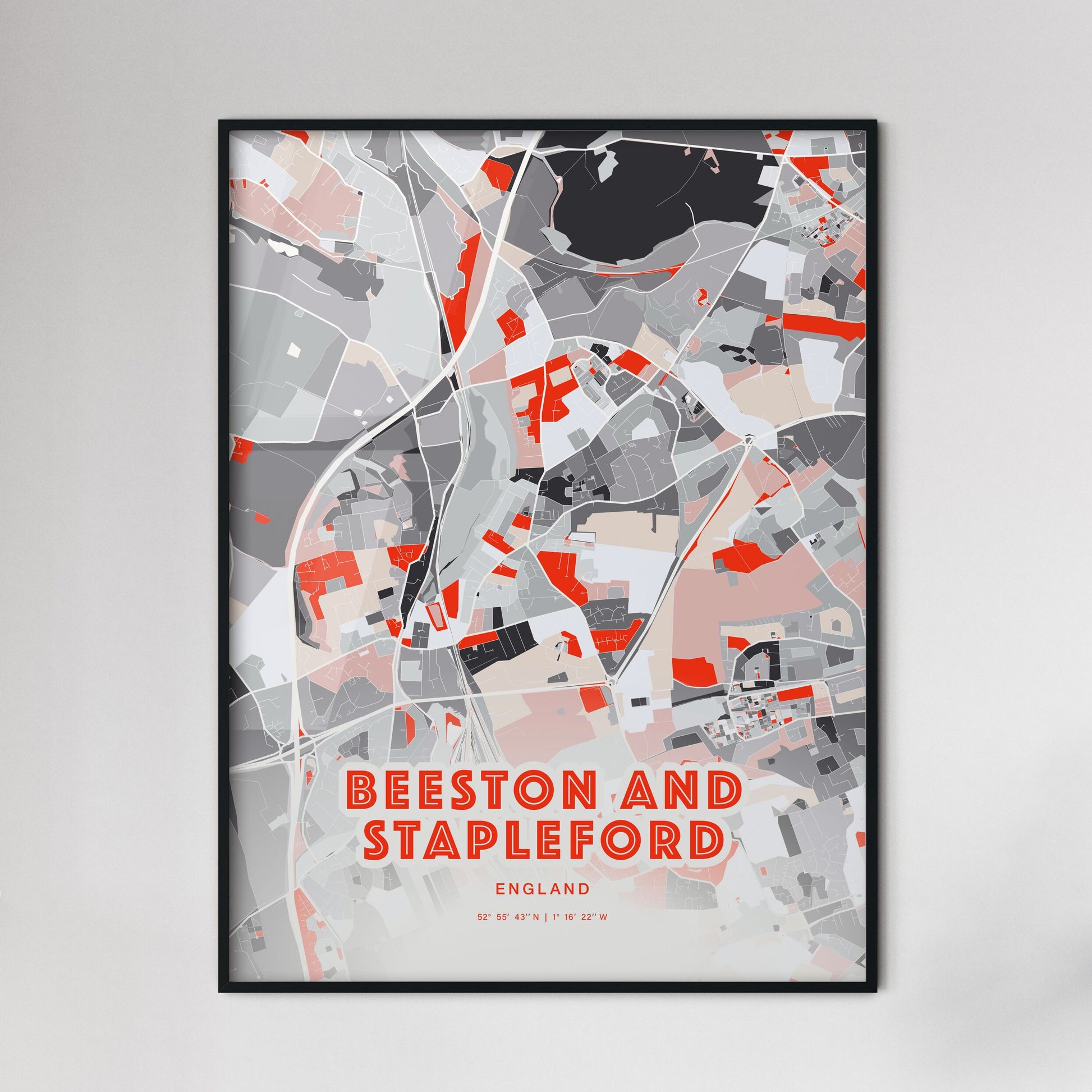 Colorful BEESTON AND STAPLEFORD ENGLAND Fine Art Map Modern