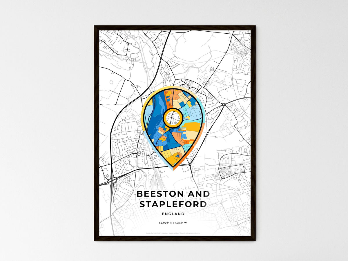 Beeston And Stapleford England wedding art map with pointer icon