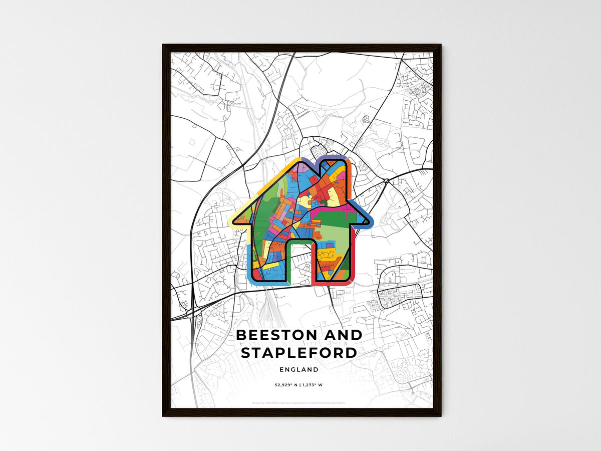 Beeston And Stapleford England wedding art map with home icon