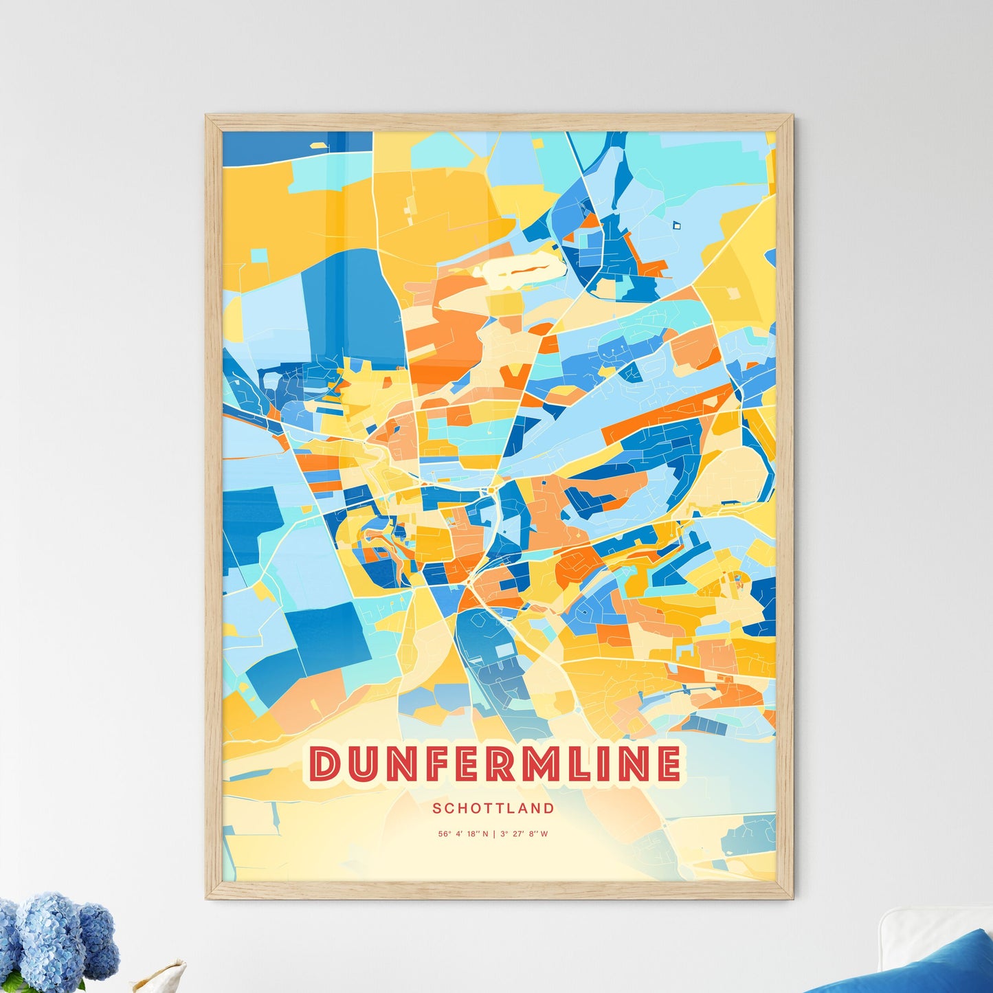 Colorful DUNFERMLINE SCOTLAND Fine Art Map Blue Orange