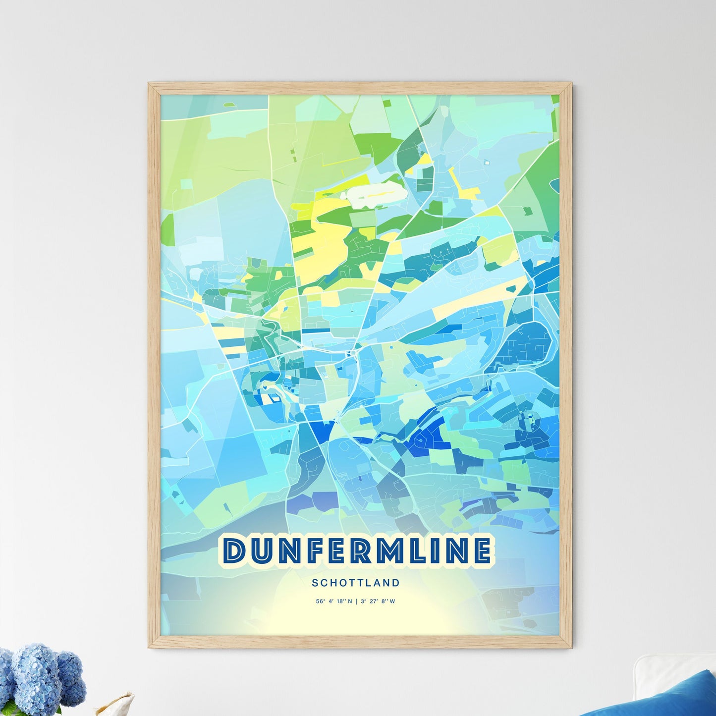 Colorful DUNFERMLINE SCOTLAND Fine Art Map Cool Blue