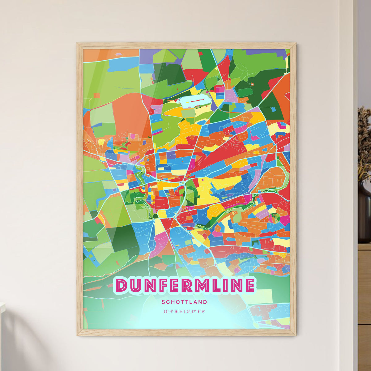 Colorful DUNFERMLINE SCOTLAND Fine Art Map Crazy Colors