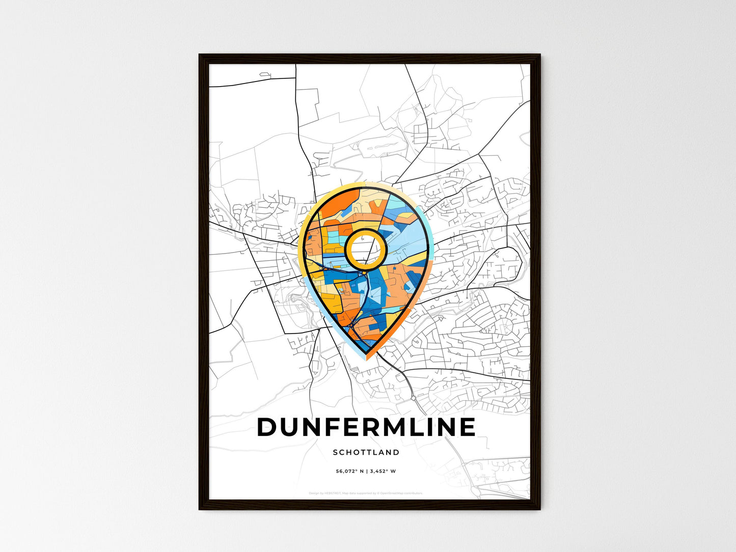Dunfermline Scotland wedding art map with pointer icon