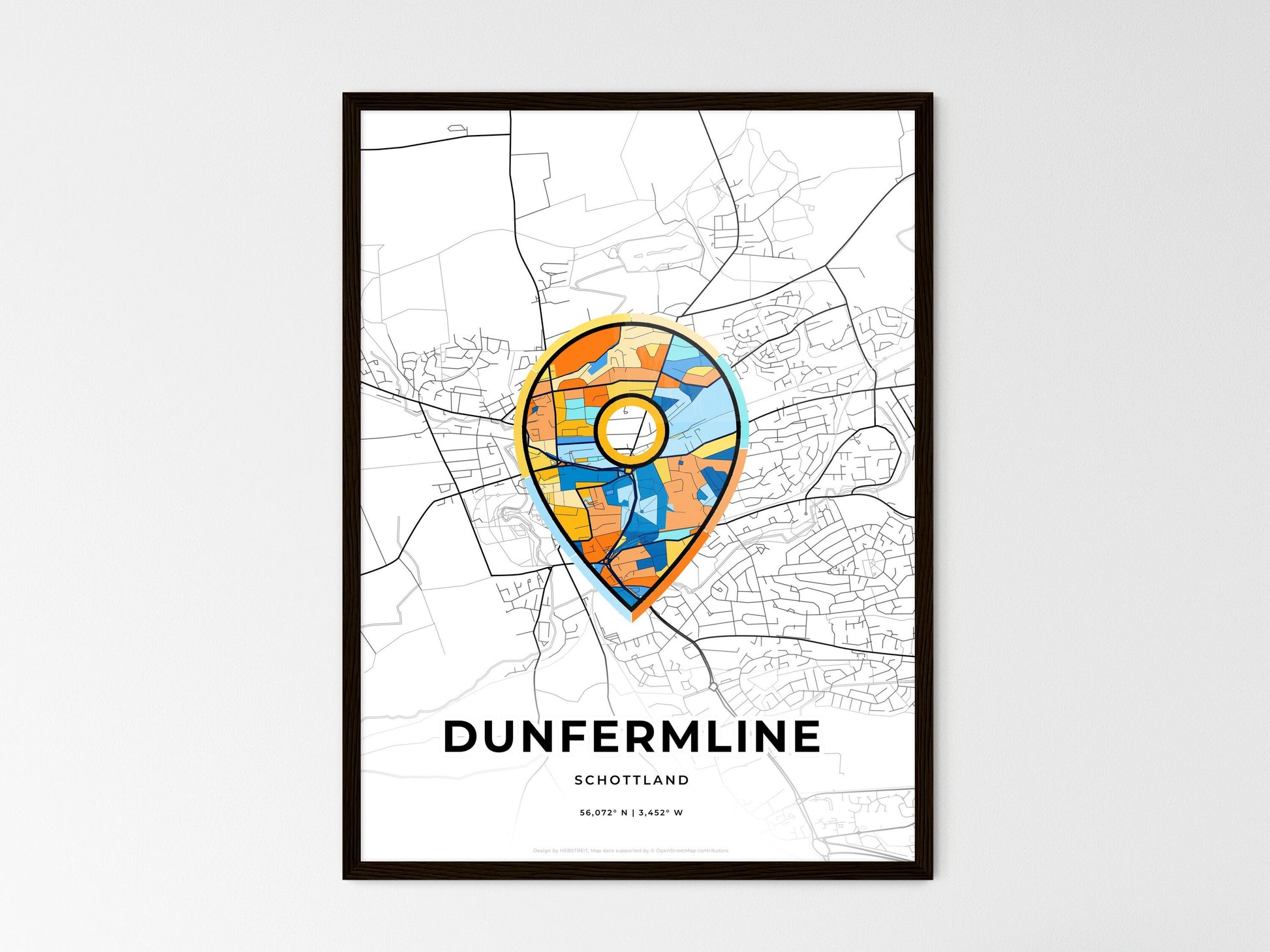 Dunfermline Scotland wedding art map with pointer icon